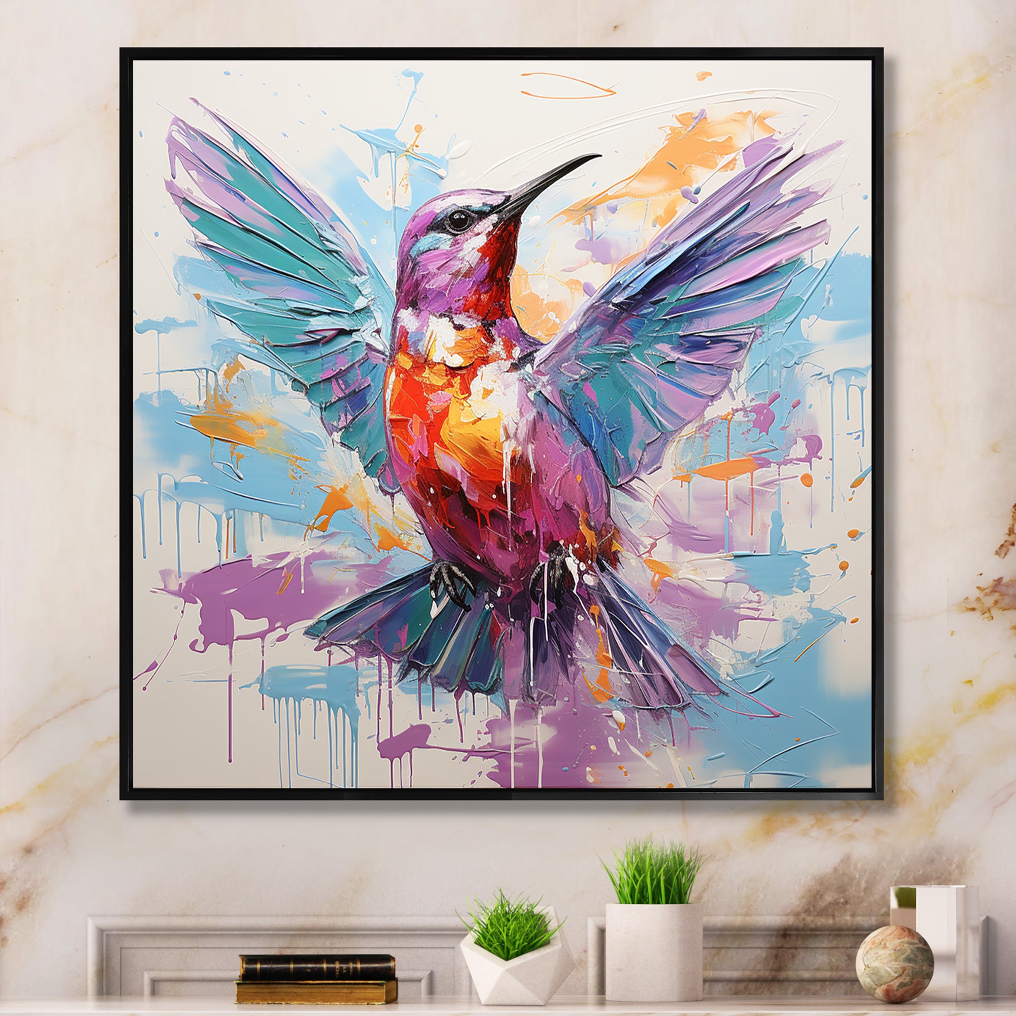 Blue and purple Vibrant hummingbird - Blue Hummingbird Wall Art