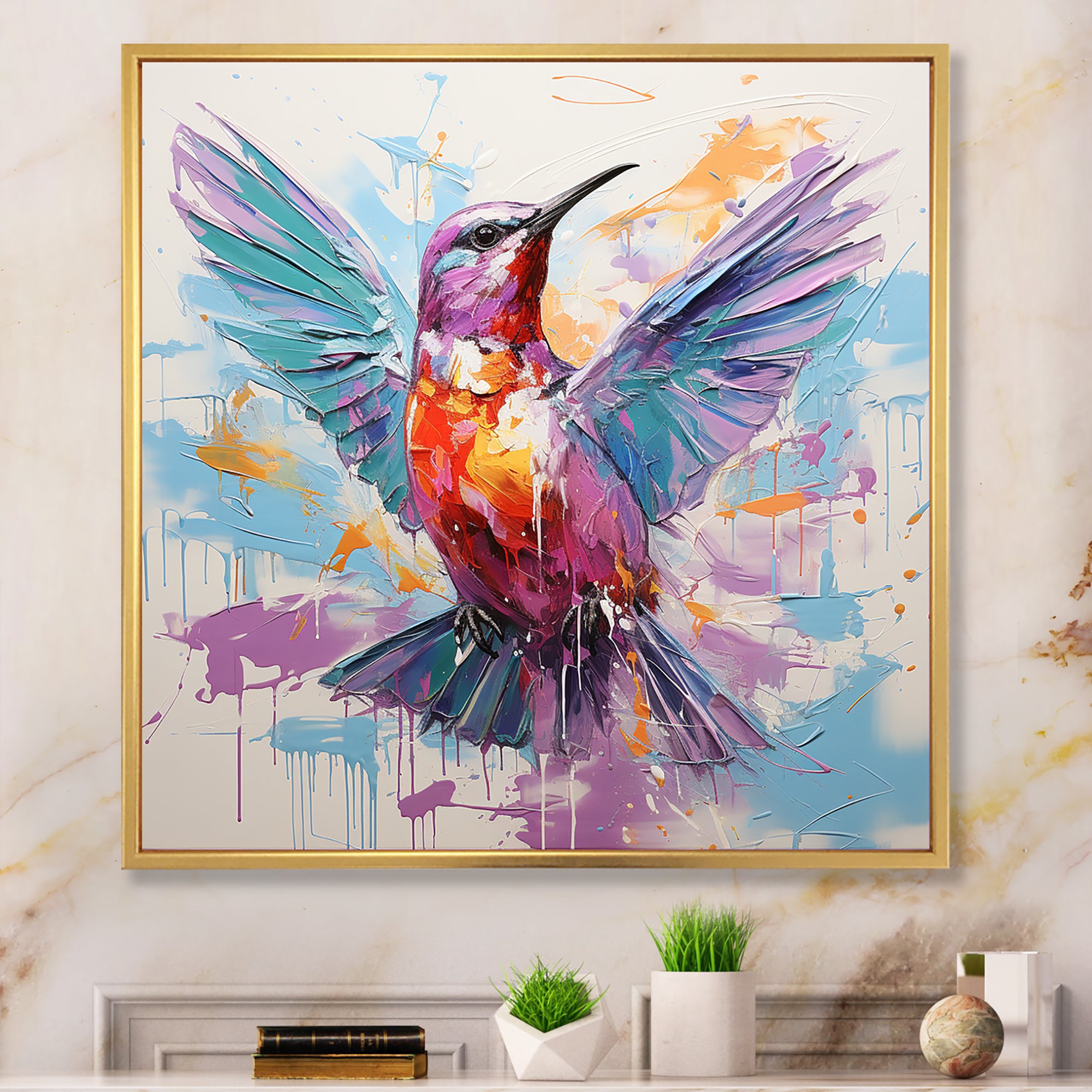 Blue and purple Vibrant hummingbird - Blue Hummingbird Wall Art