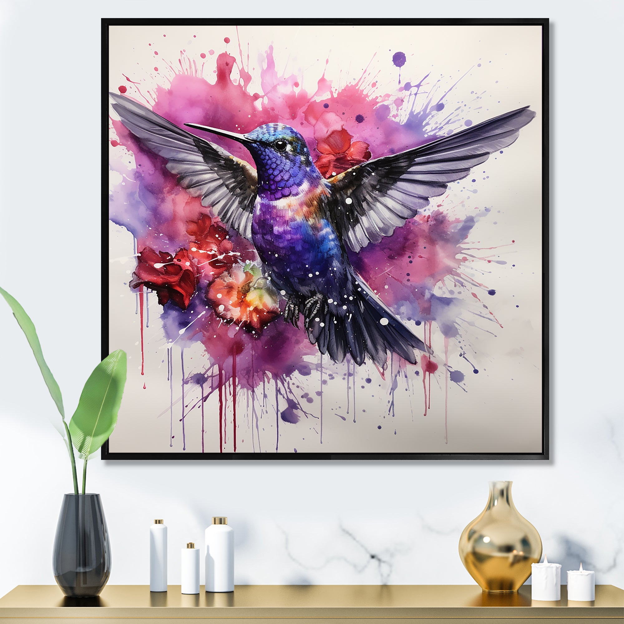 Hummingbird Fluttering Jewel - Hummingbird Living Room Wall Art