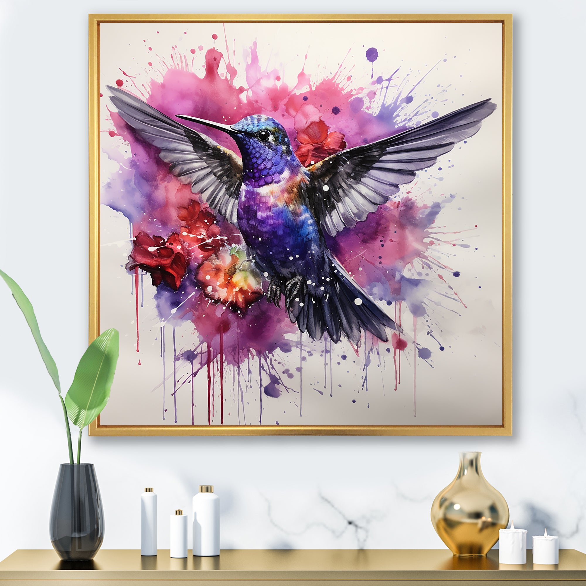 Hummingbird Fluttering Jewel - Hummingbird Living Room Wall Art