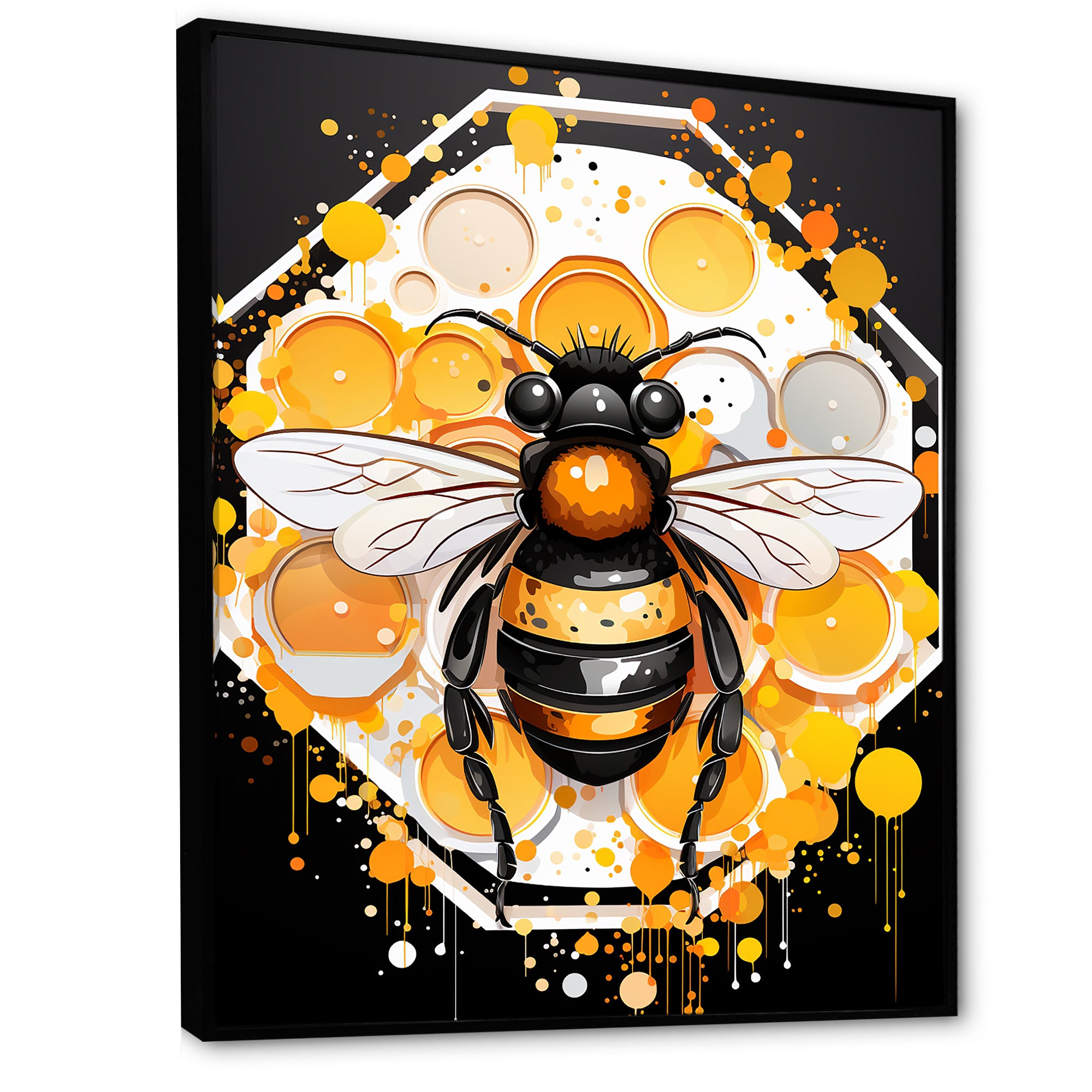 Yellow and black Honey bee - Insects & Bugs Canvas Wall Art