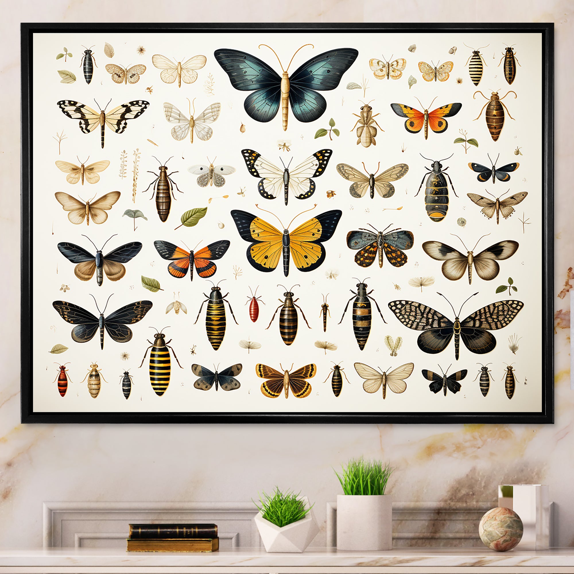Yellow and blue Insects and Bugs - Insects & Bugs Framed Canvas Art