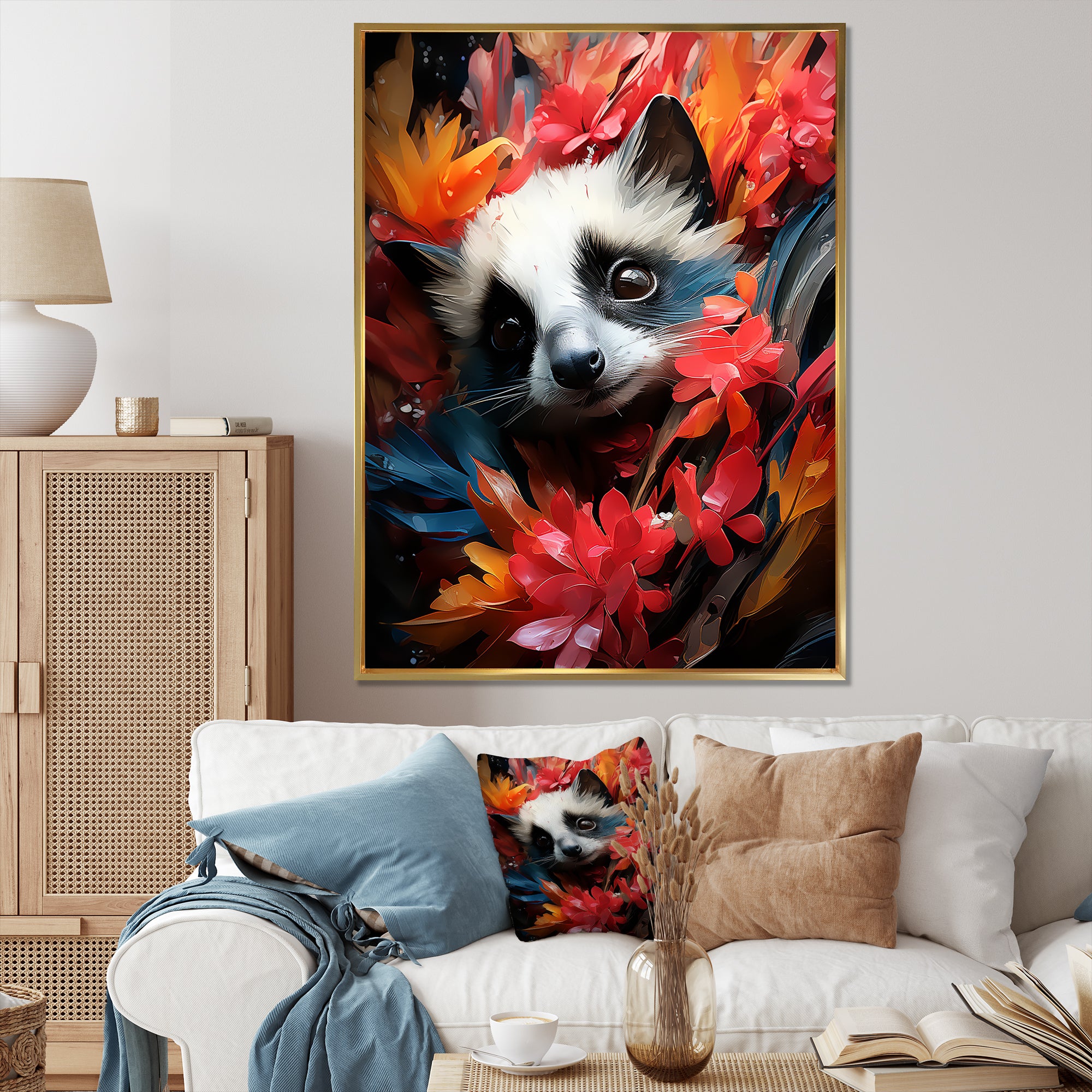 Pink and white floral Meerkat portrait - Meercat Wall Decor