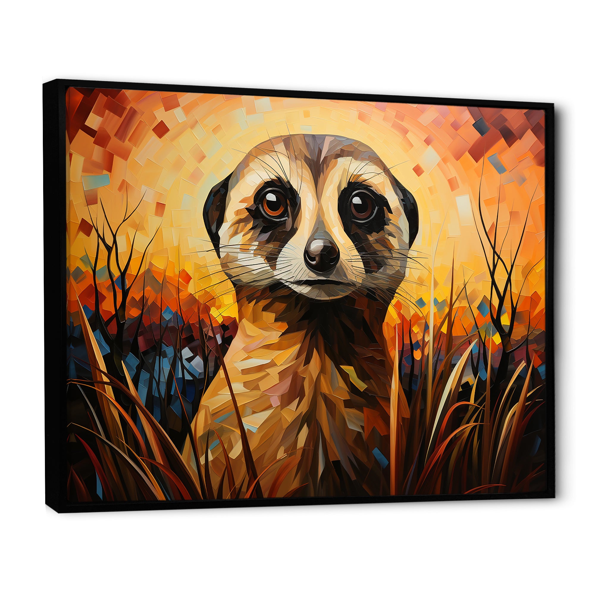 Yellow Meerkat floral meadows - Meercat Framed Canvas Art