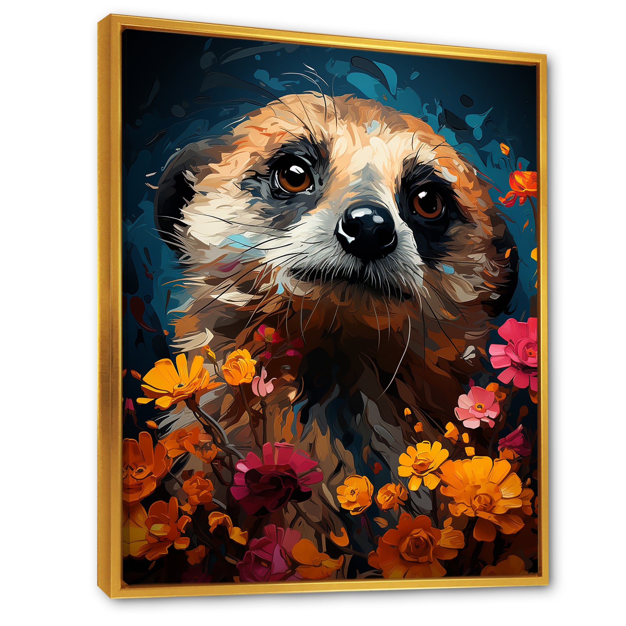 Blue Meerkat floral meadows - Meercat Large Canvas Wall Art