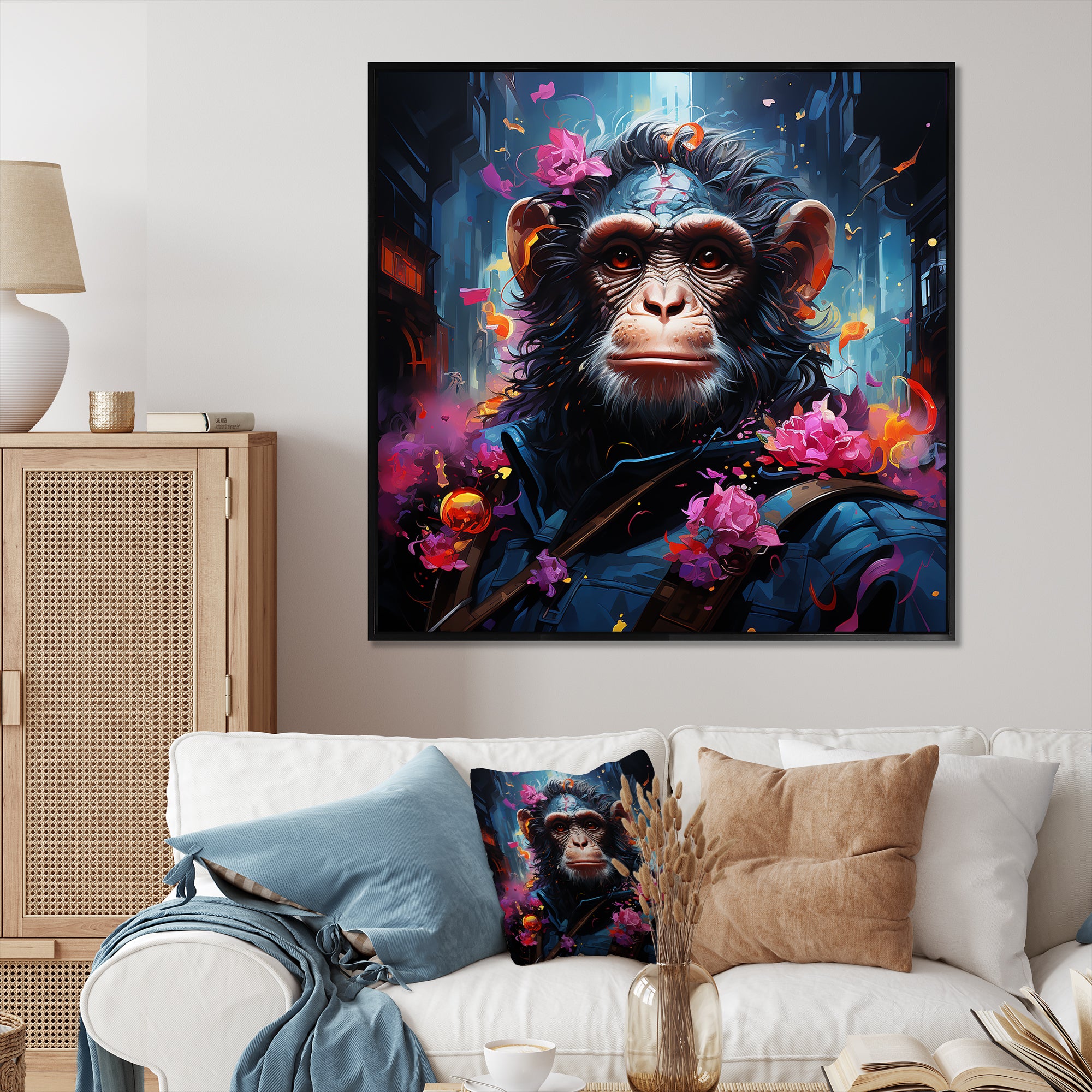 Floral Monkey warrior - Monkey Canvas Wall Art