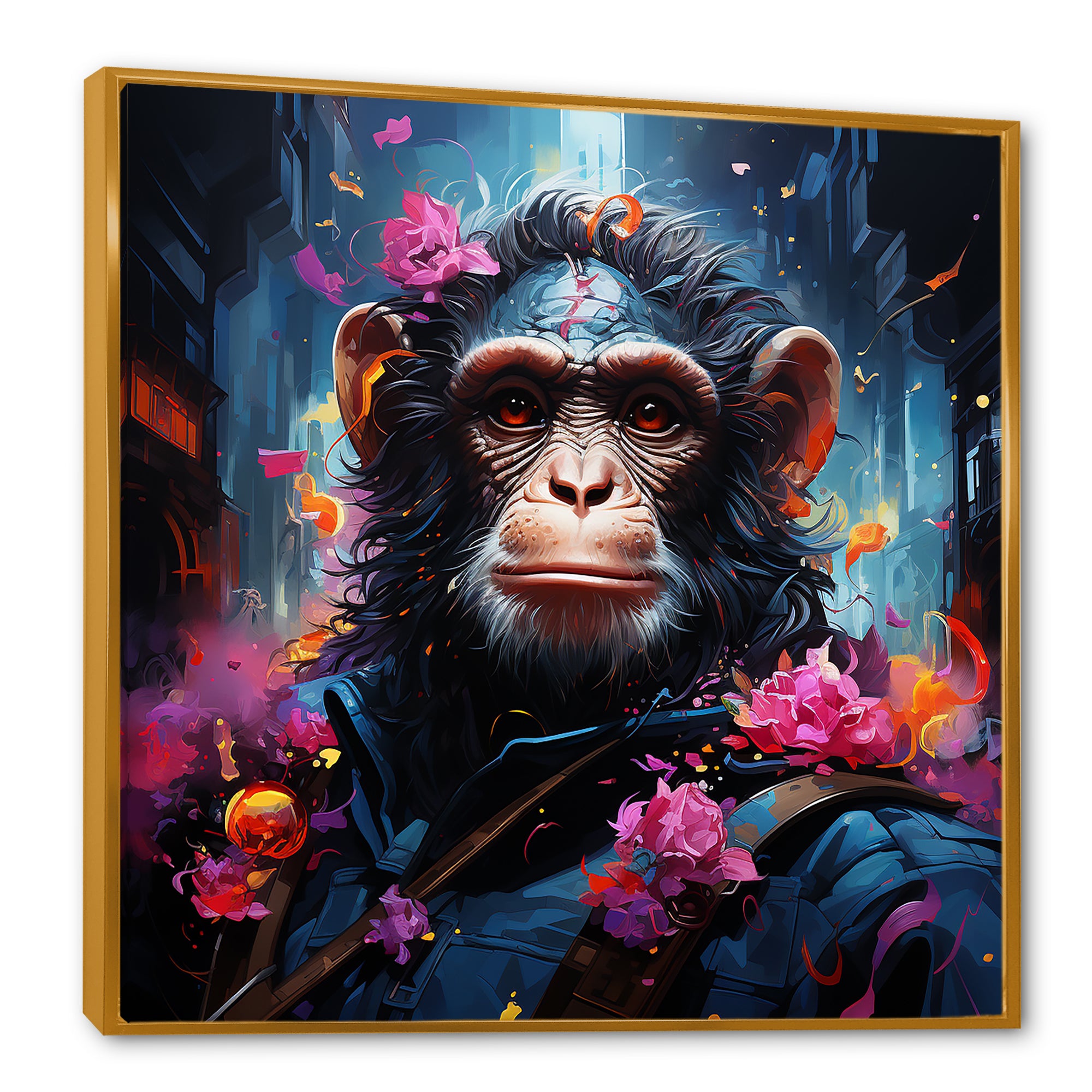 Floral Monkey warrior - Monkey Canvas Wall Art