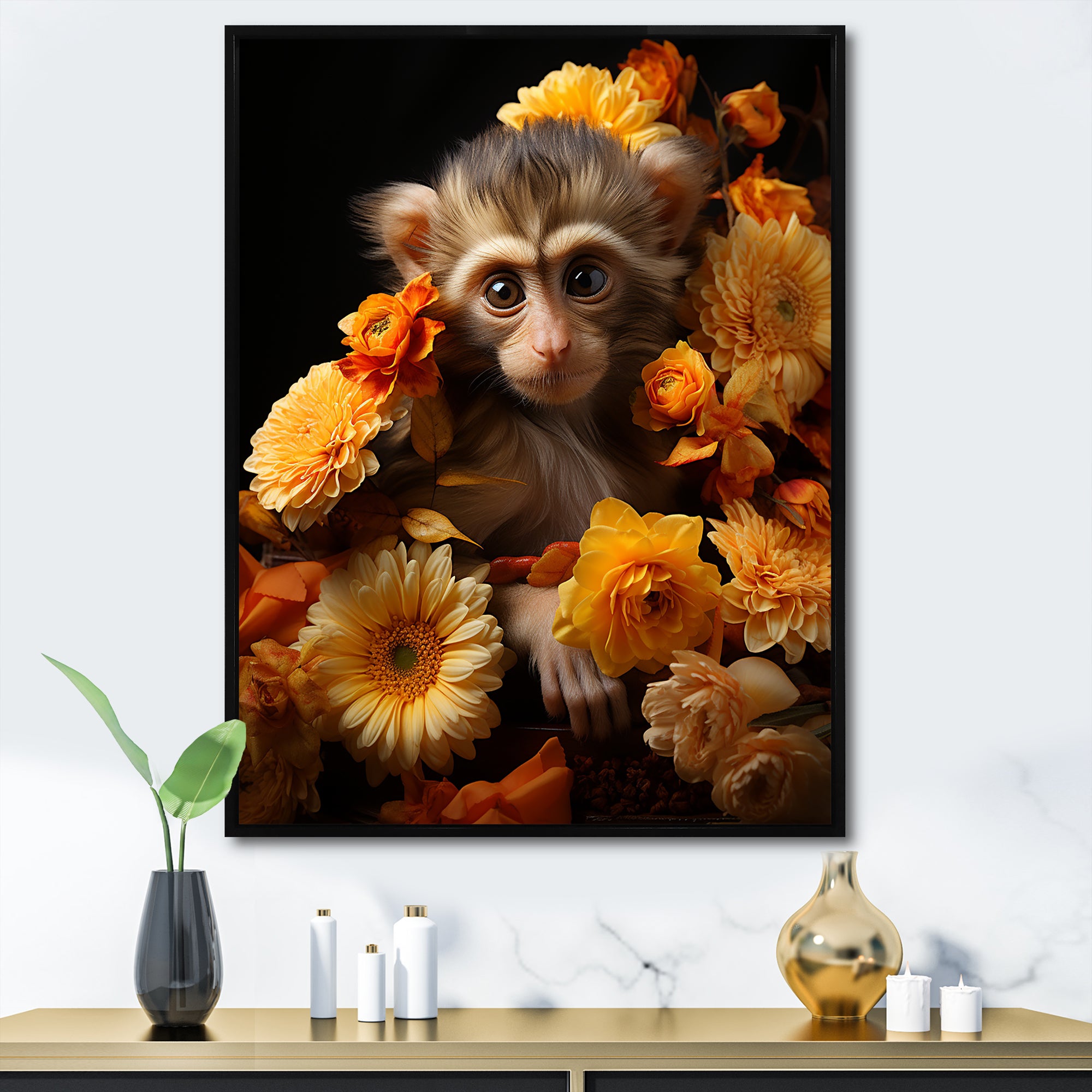 Yellow Autumn Monkey Palette - Monkey Canvas Wall Art