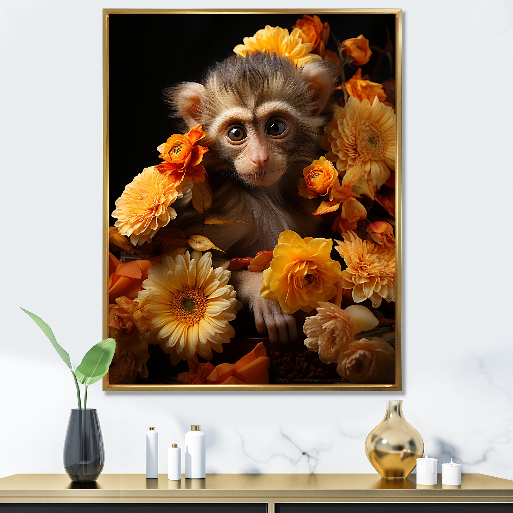 Yellow Autumn Monkey Palette - Monkey Canvas Wall Art