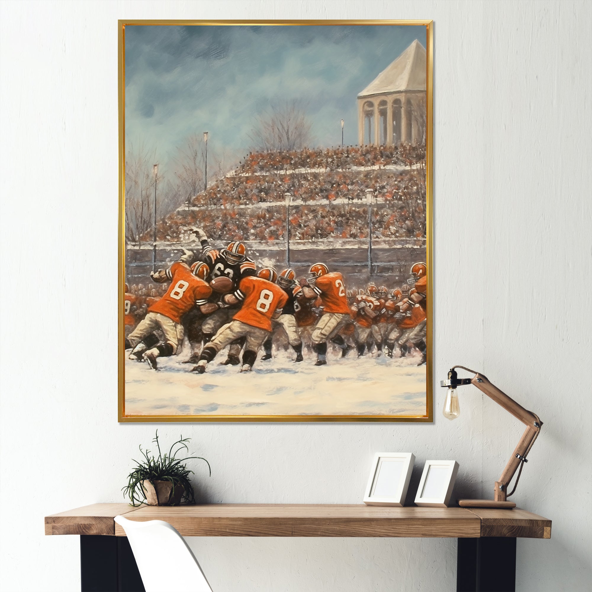 Orange 1970S Football Clash I - Football Canvas Wall Art