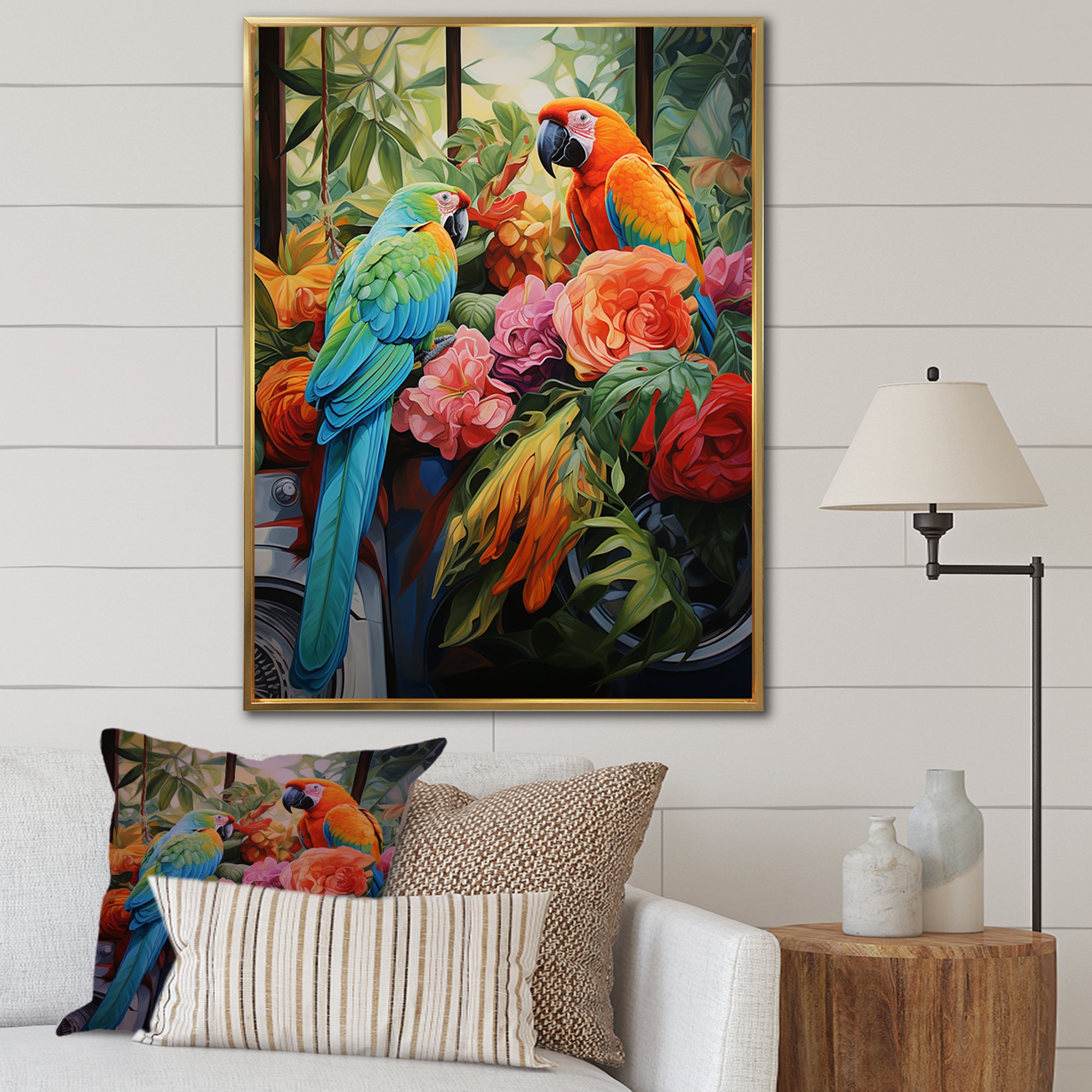 Blue Parrot jungle Paradise - Parrot Framed Canvas Art