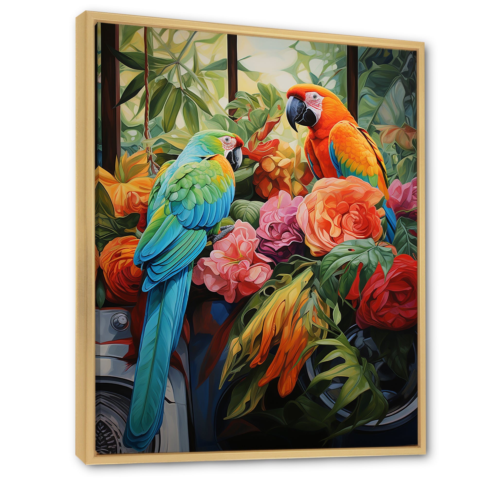 Blue Parrot jungle Paradise - Parrot Framed Canvas Art