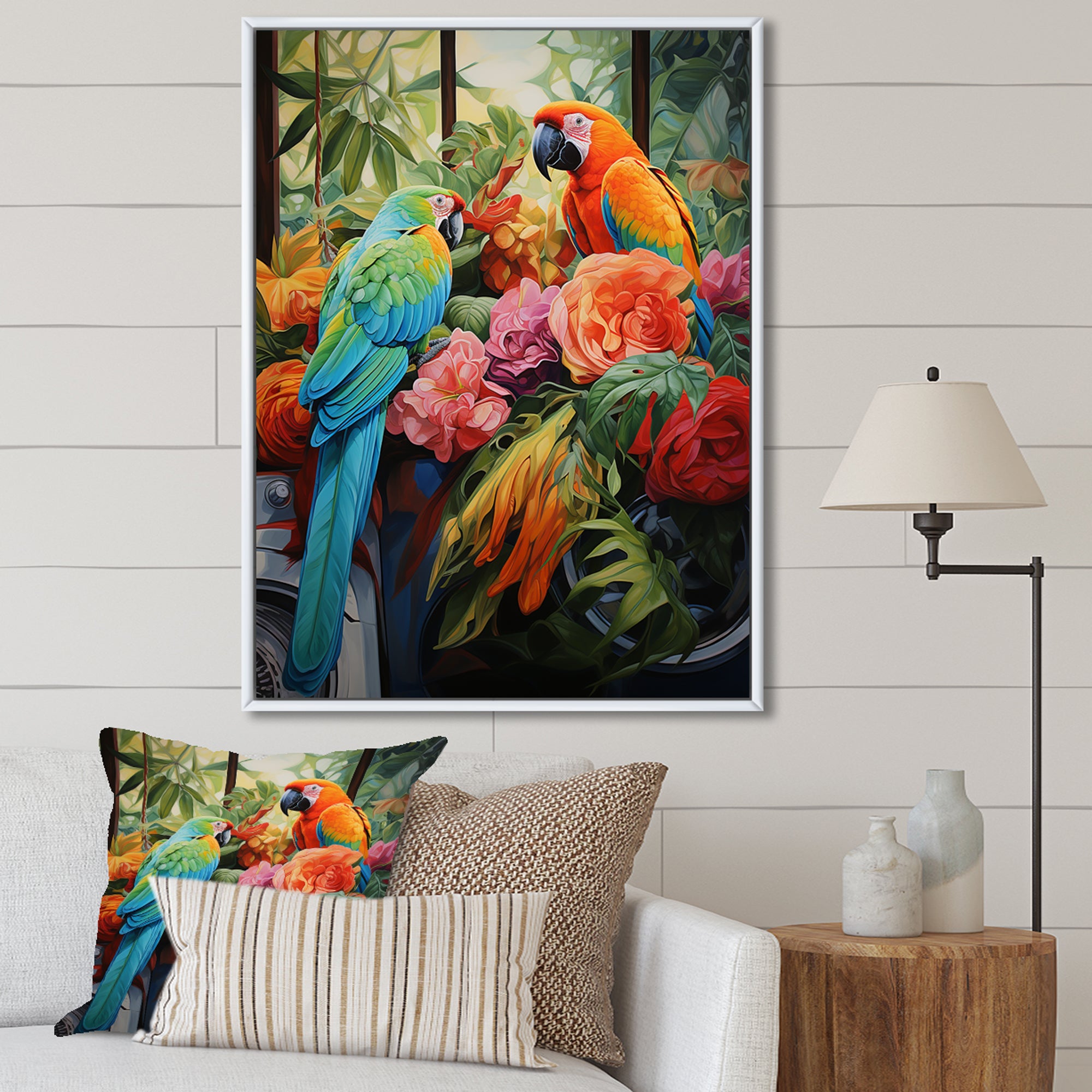 Blue Parrot jungle Paradise - Parrot Framed Canvas Art