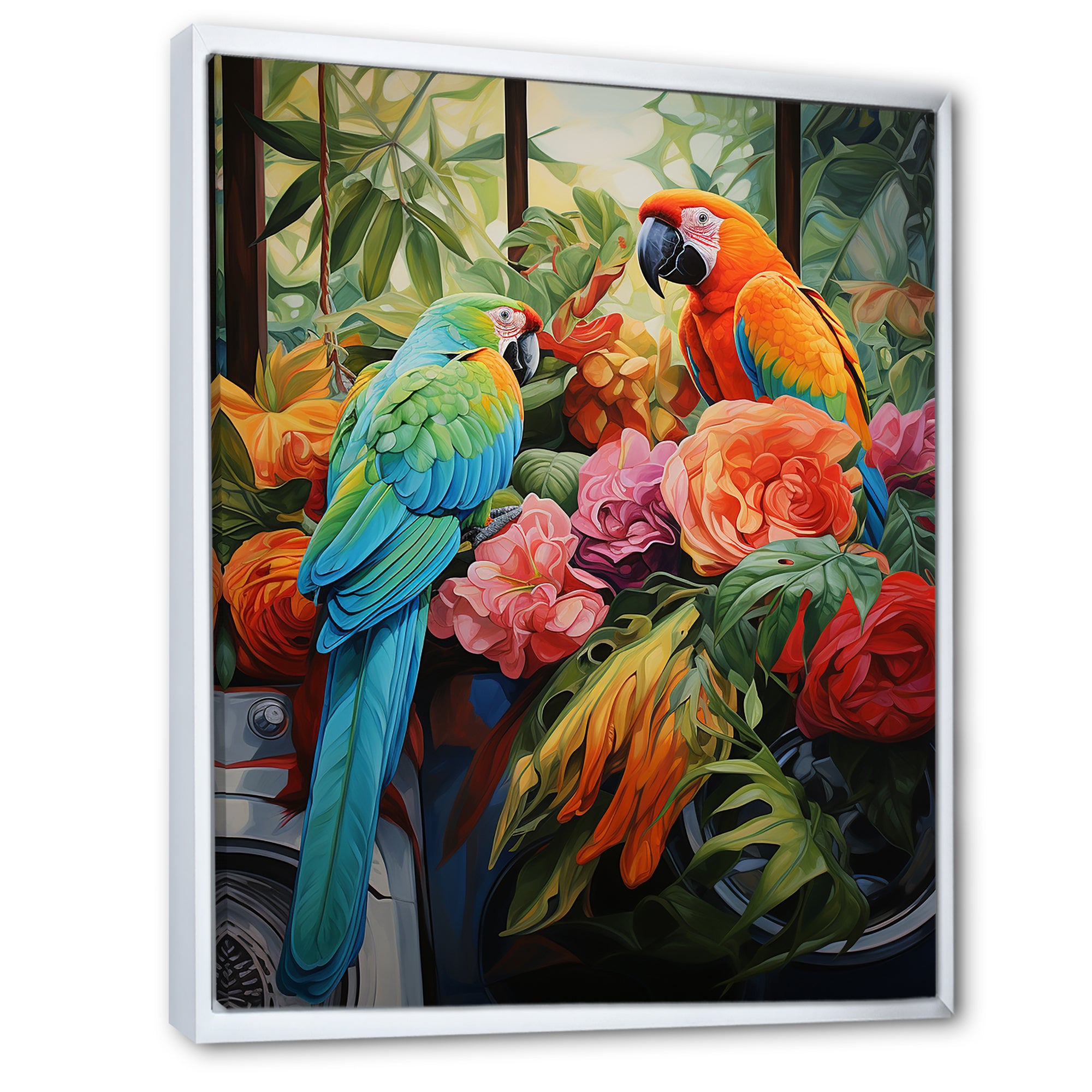 Blue Parrot jungle Paradise - Parrot Framed Canvas Art
