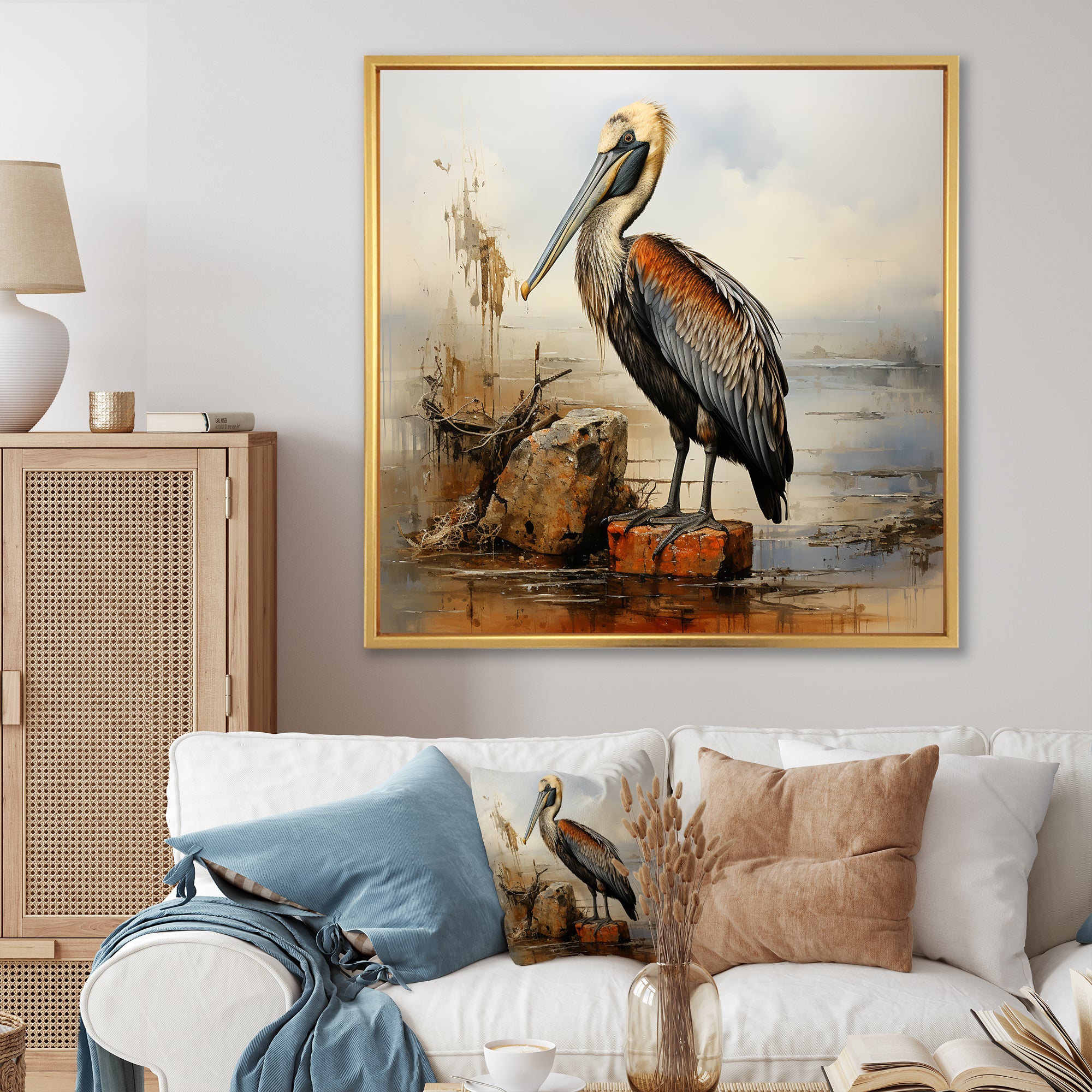 Retro Pelican by the shore - Pelican Home Decor Art