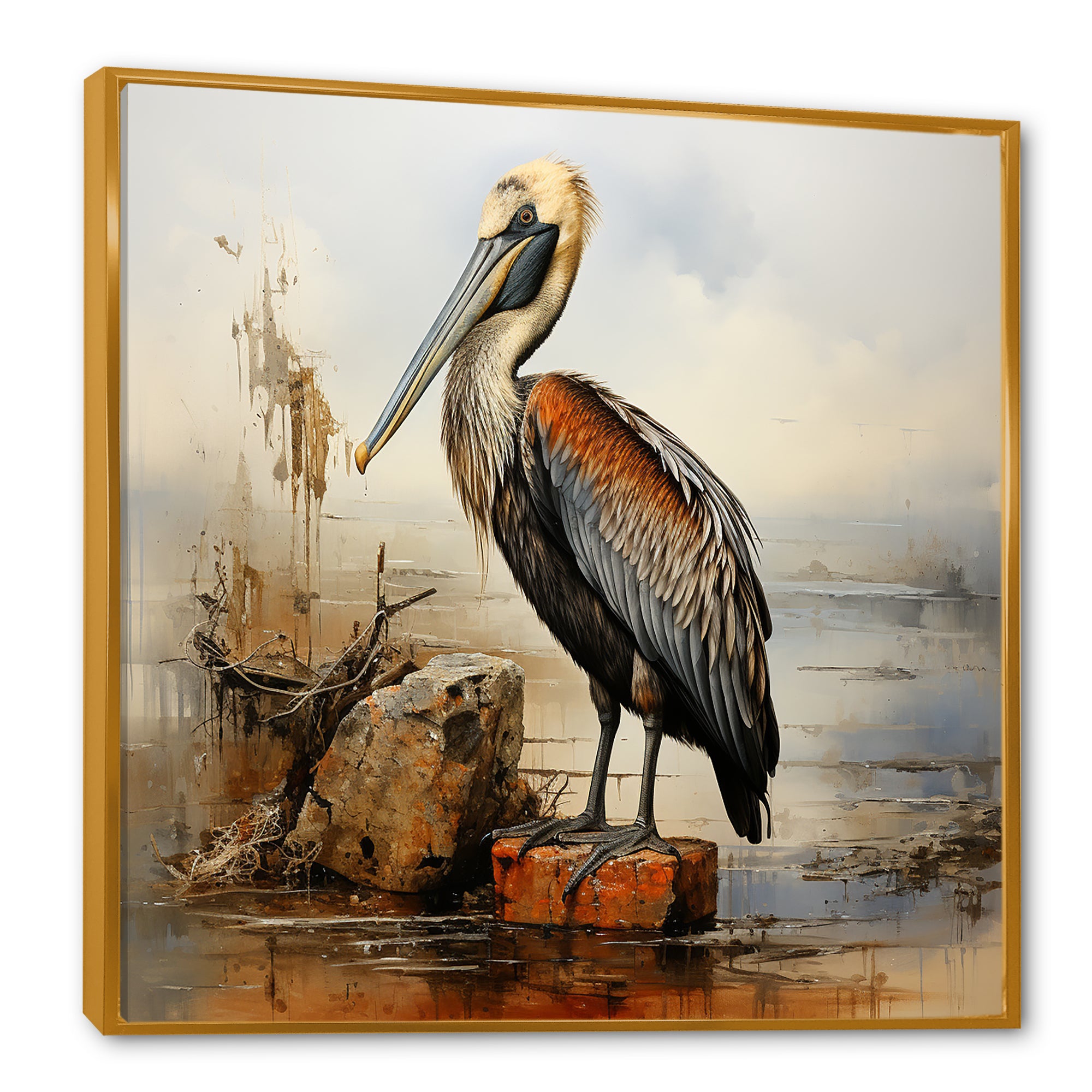 Retro Pelican by the shore - Pelican Home Decor Art