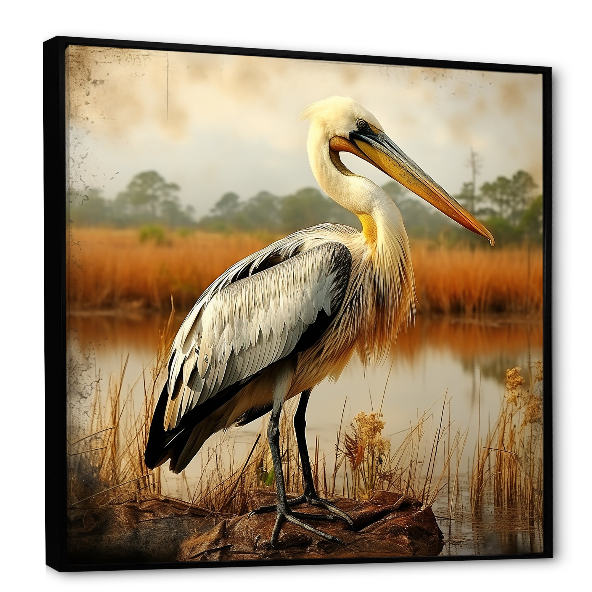 Black Pelican by the shore - Pelican Bedroom Wall Art