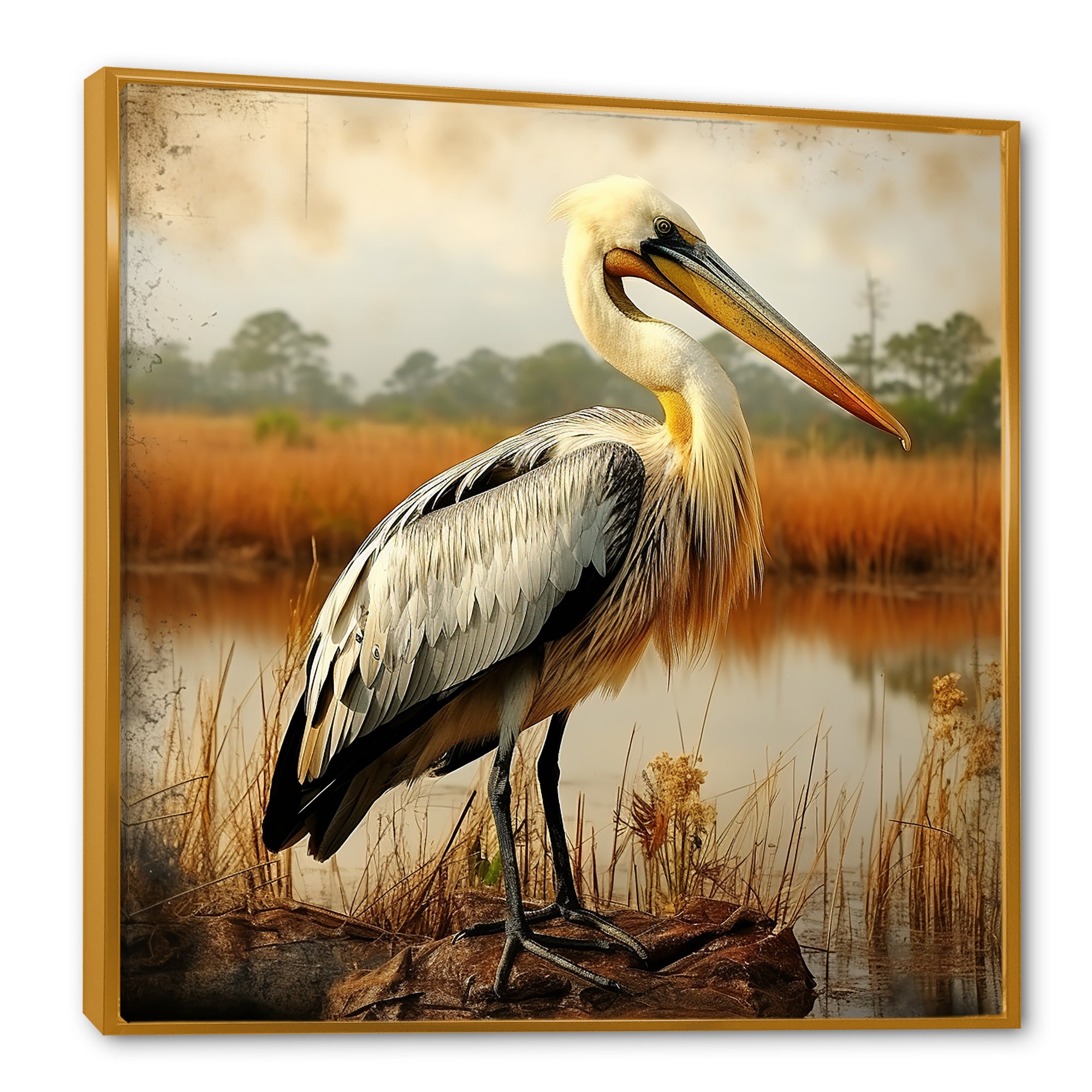 Black Pelican by the shore - Pelican Bedroom Wall Art