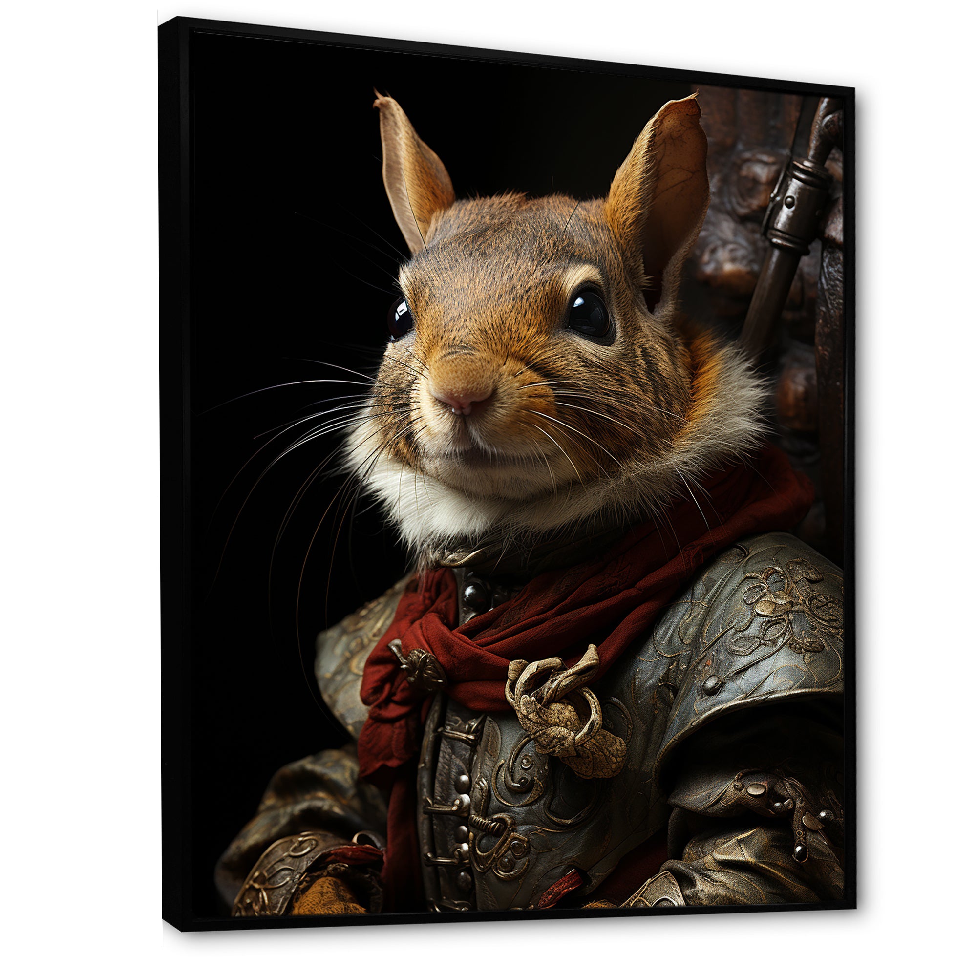 Medieval Squirrel Portrait in Armor - Rodent Framed Canvas Art