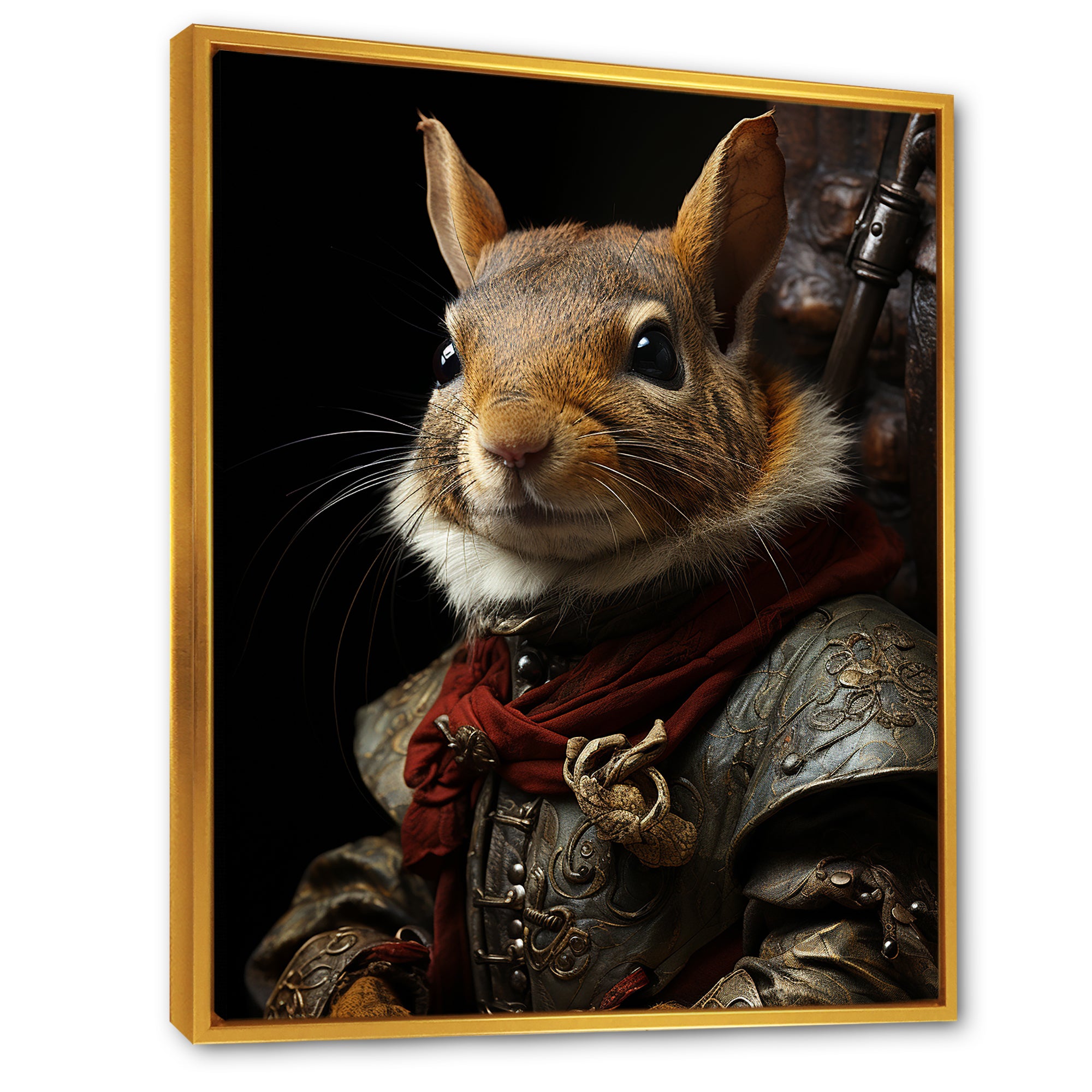 Medieval Squirrel Portrait in Armor - Rodent Framed Canvas Art
