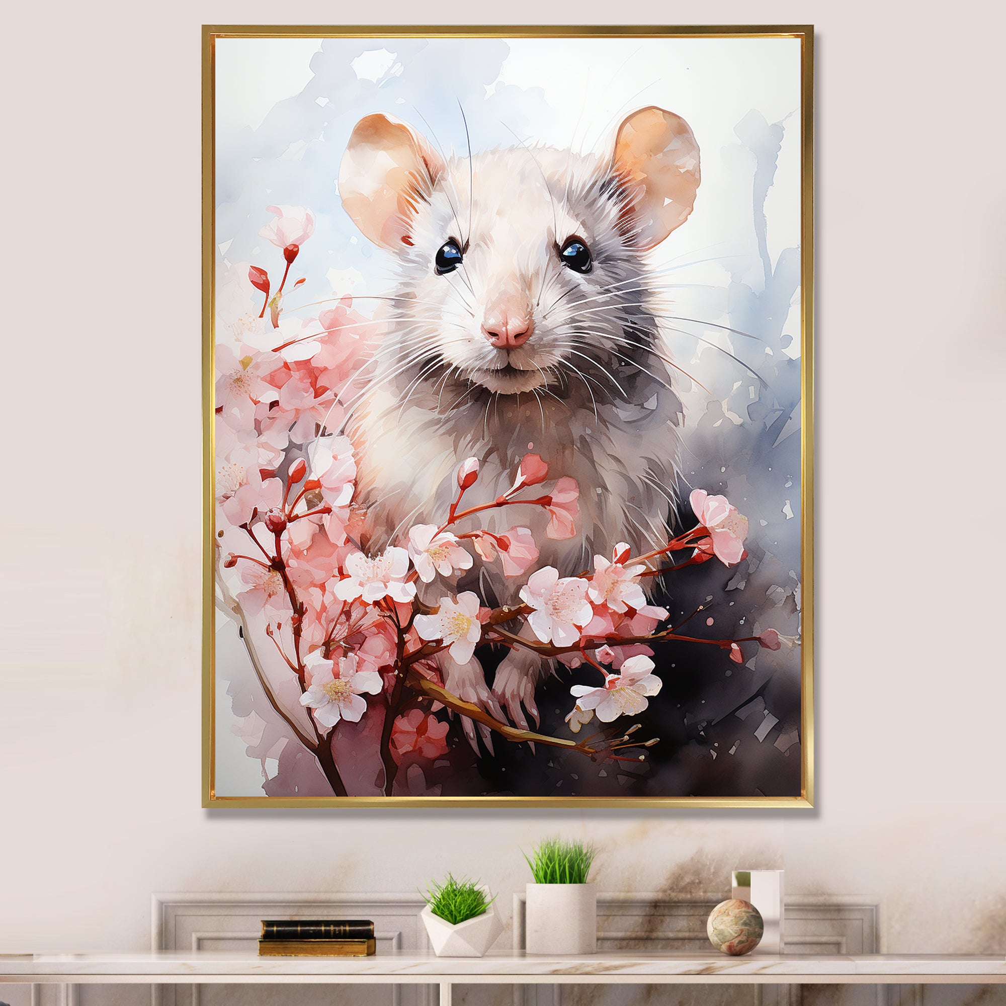 Rats floral Portrait blooms - Rodent Bedroom Wall Art