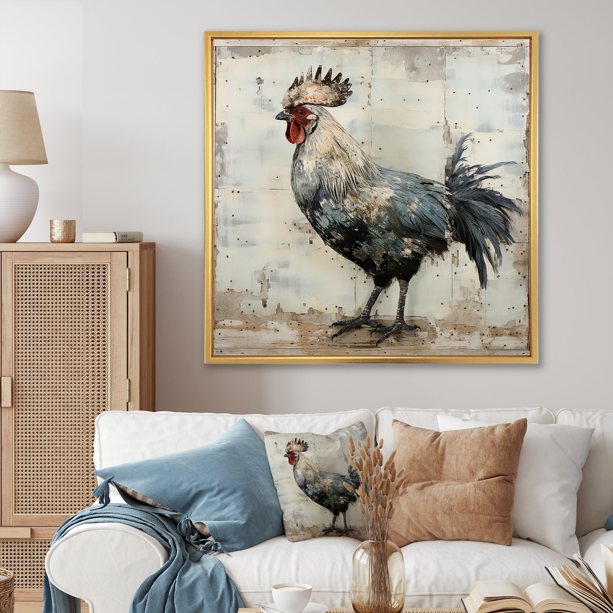 Grey Roosters Farm yard freedom - Rooster Canvas Wall Art