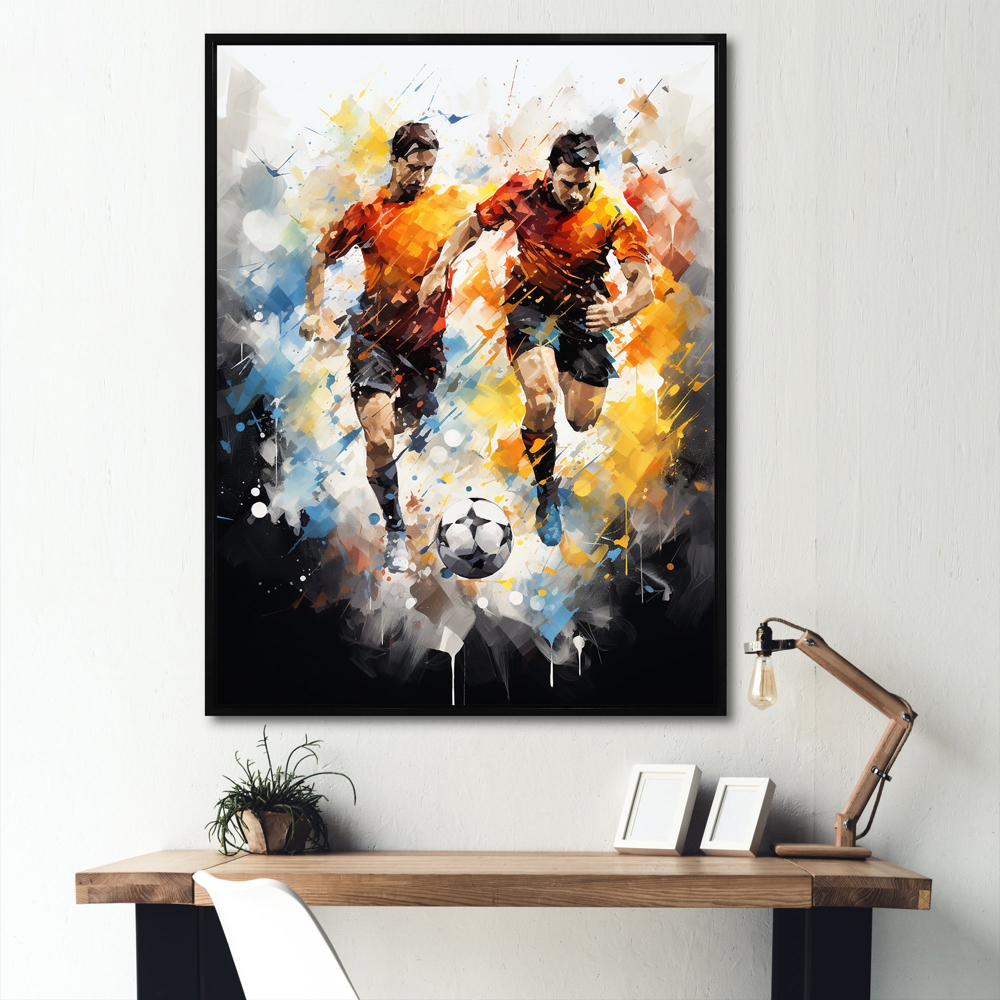 Abstract Soccer Players During Game I - Soccer Canvas Wall Art