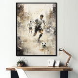 Grey Minimalist Soccer Encounter I - Soccer Canvas Wall Art