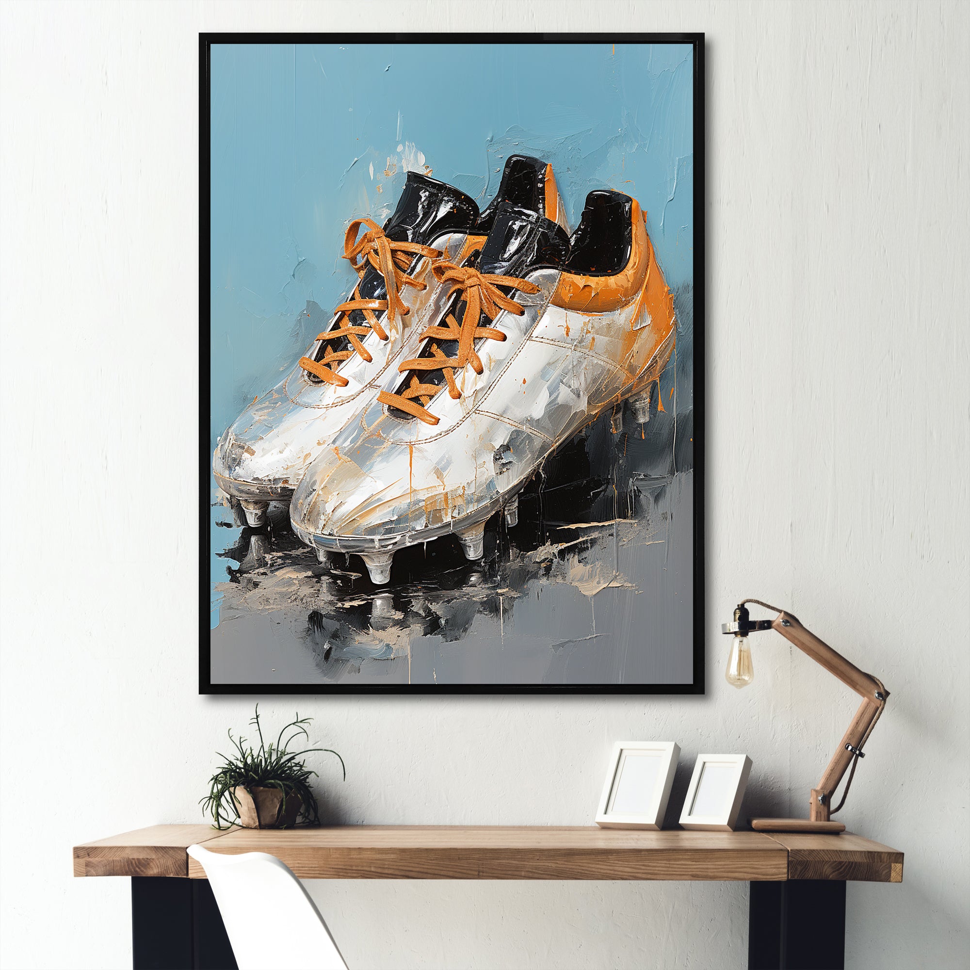 Grey And Orange Soccer Shoes - Soccer Canvas Wall Art