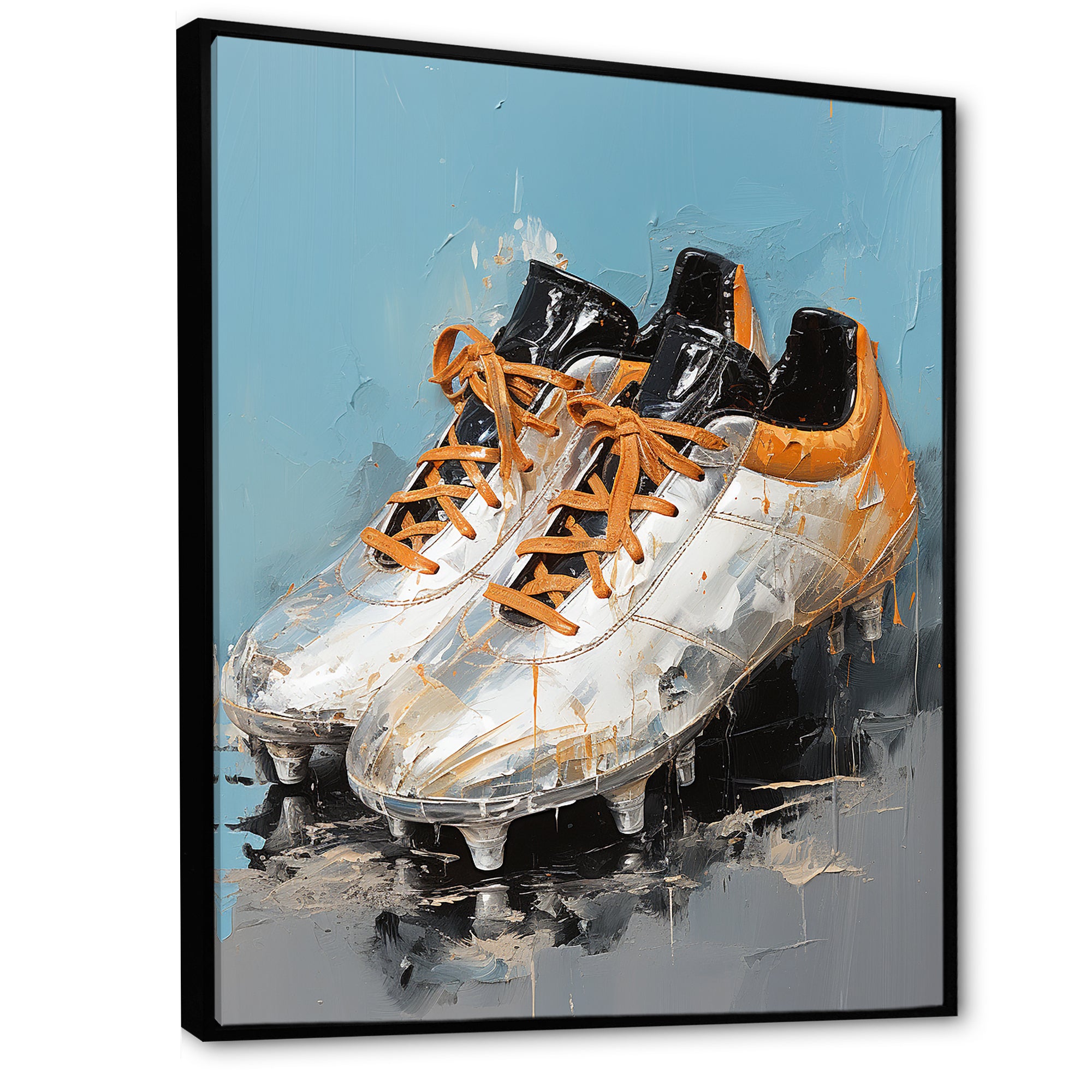 Grey And Orange Soccer Shoes - Soccer Canvas Wall Art