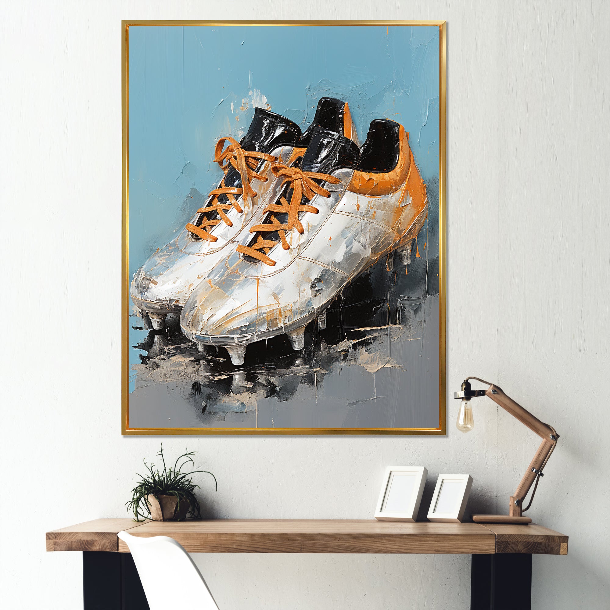 Grey And Orange Soccer Shoes - Soccer Canvas Wall Art