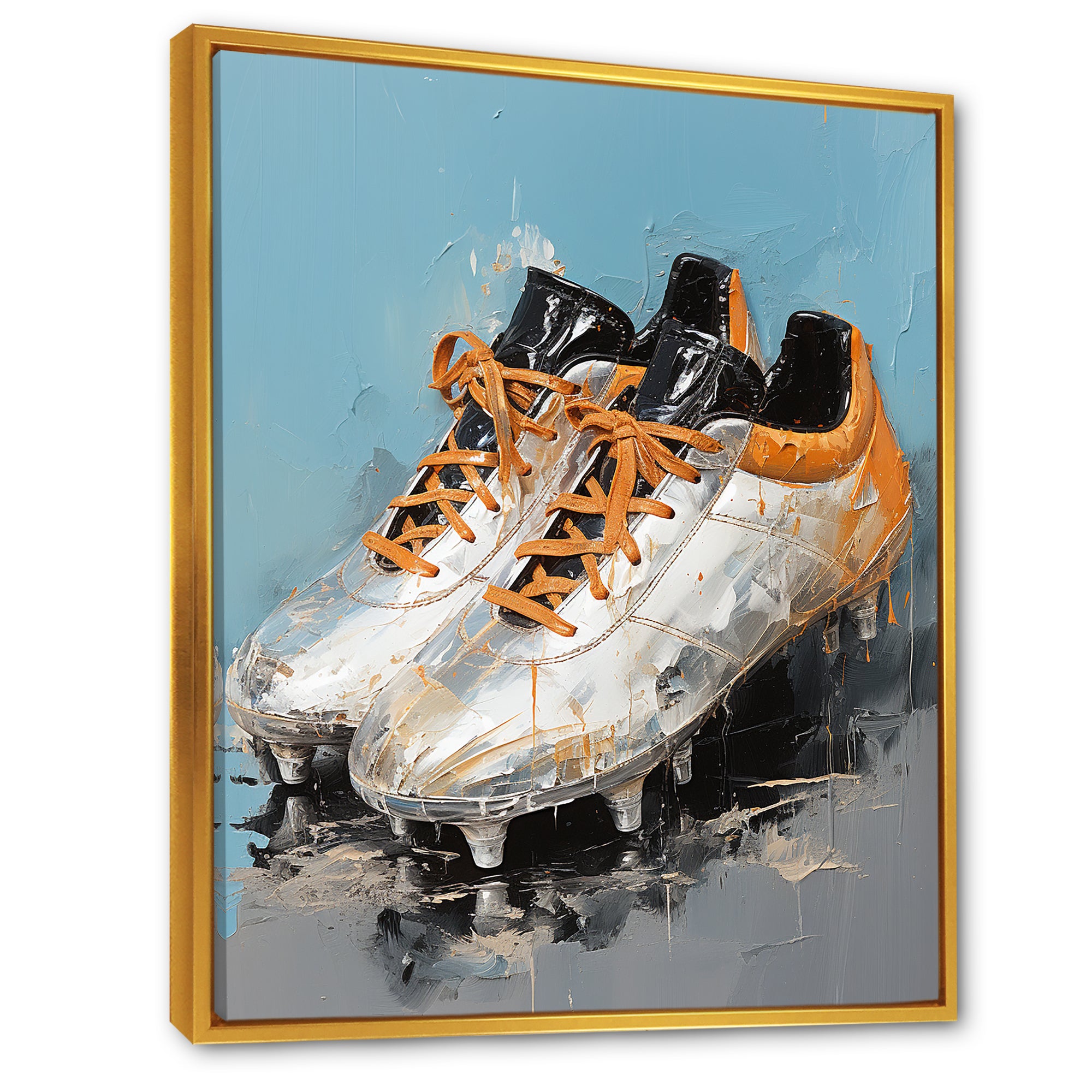 Grey And Orange Soccer Shoes - Soccer Canvas Wall Art