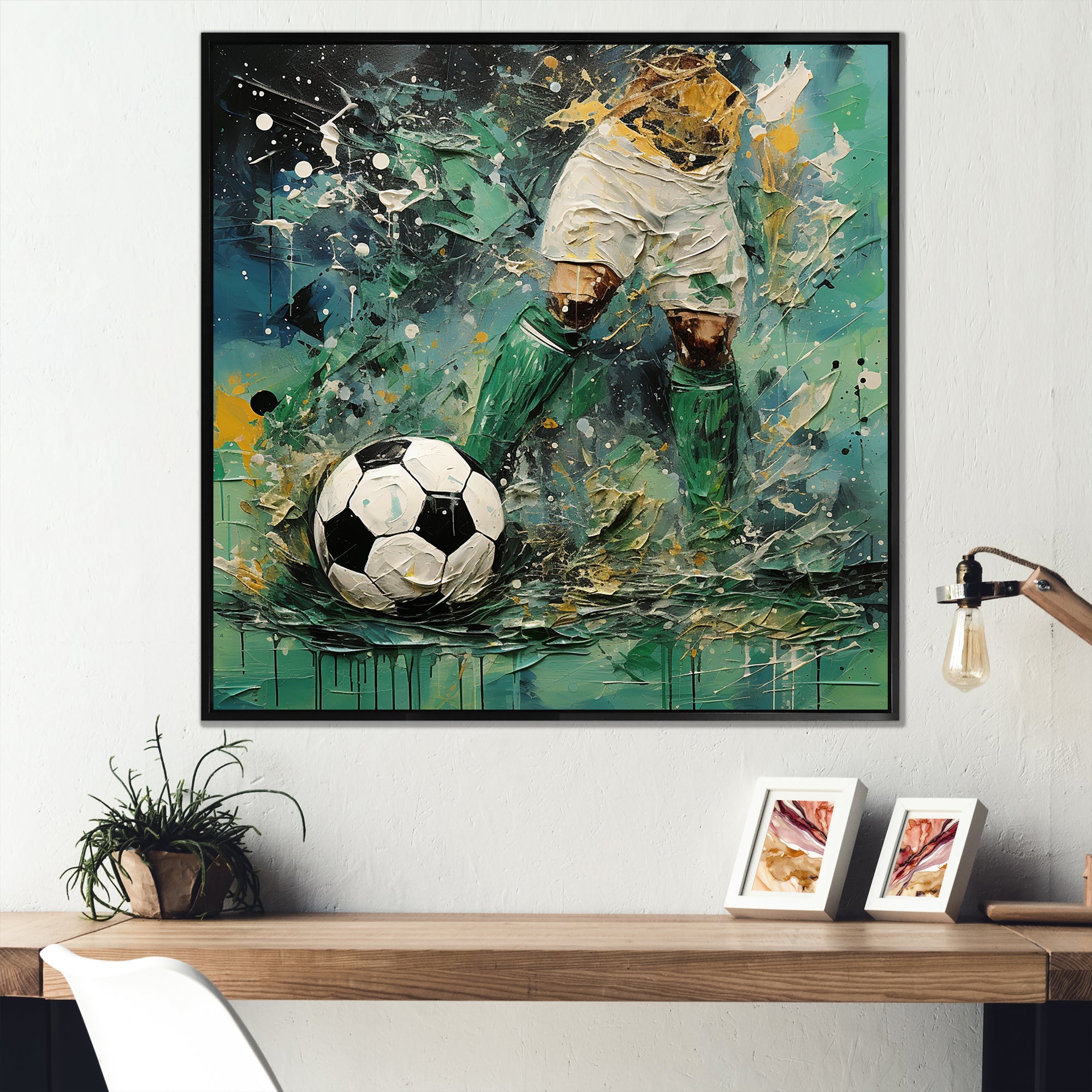 Green Abstract Soccer Player - Soccer Canvas Wall Art