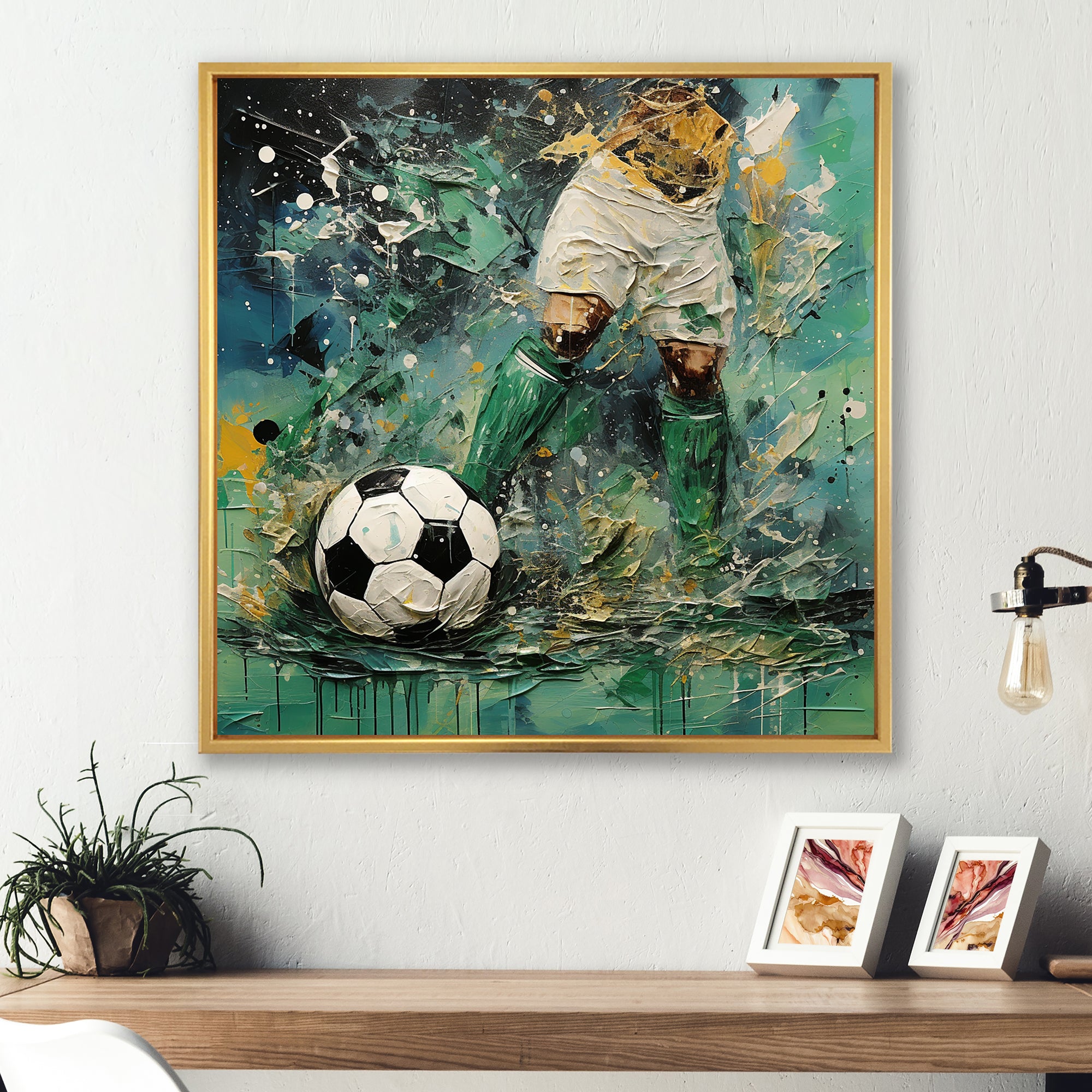 Green Abstract Soccer Player - Soccer Canvas Wall Art