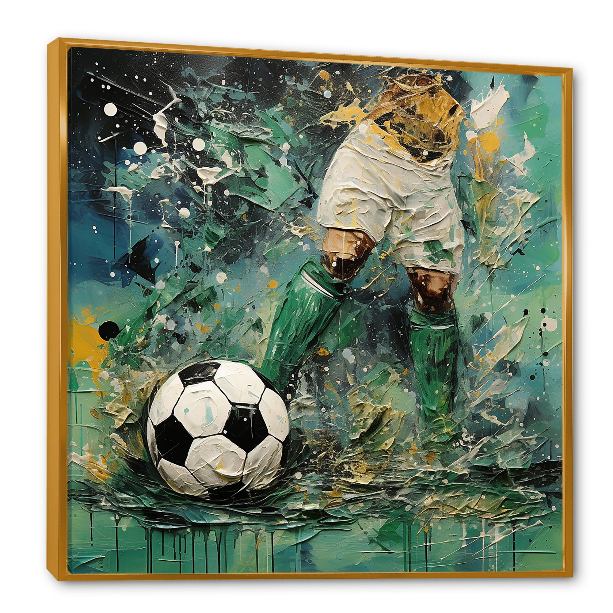 Green Abstract Soccer Player - Soccer Canvas Wall Art