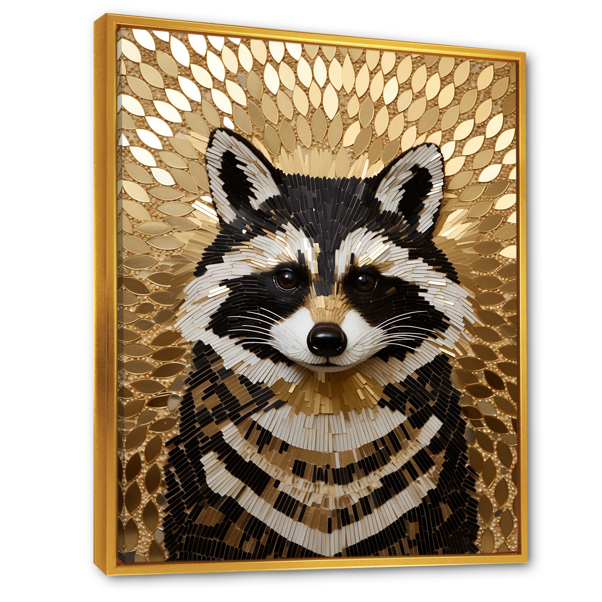 Gold and black curious racoon - Raccoon Canvas Wall Art