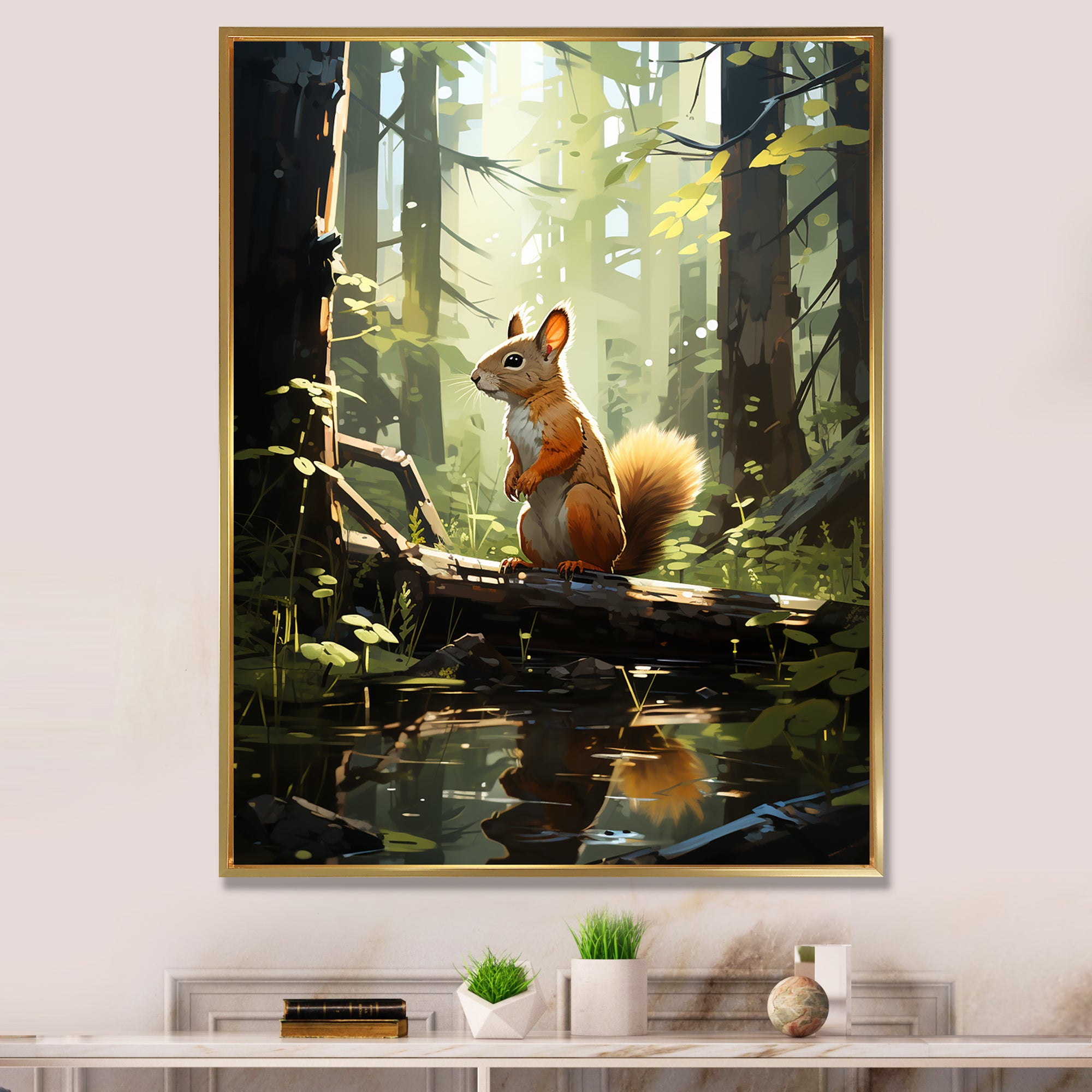 Brown and green squirrel forest acrobat - Brown Squirrel Wall Art