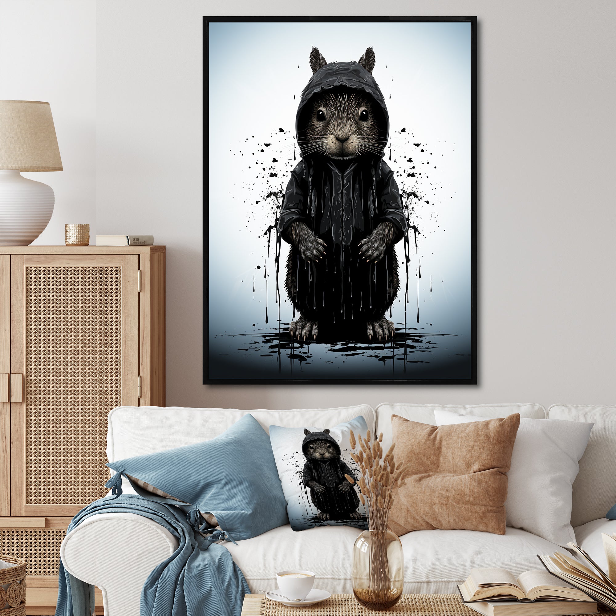 Black squirrel silhouette elegance - Squirrel Framed Canvas Art