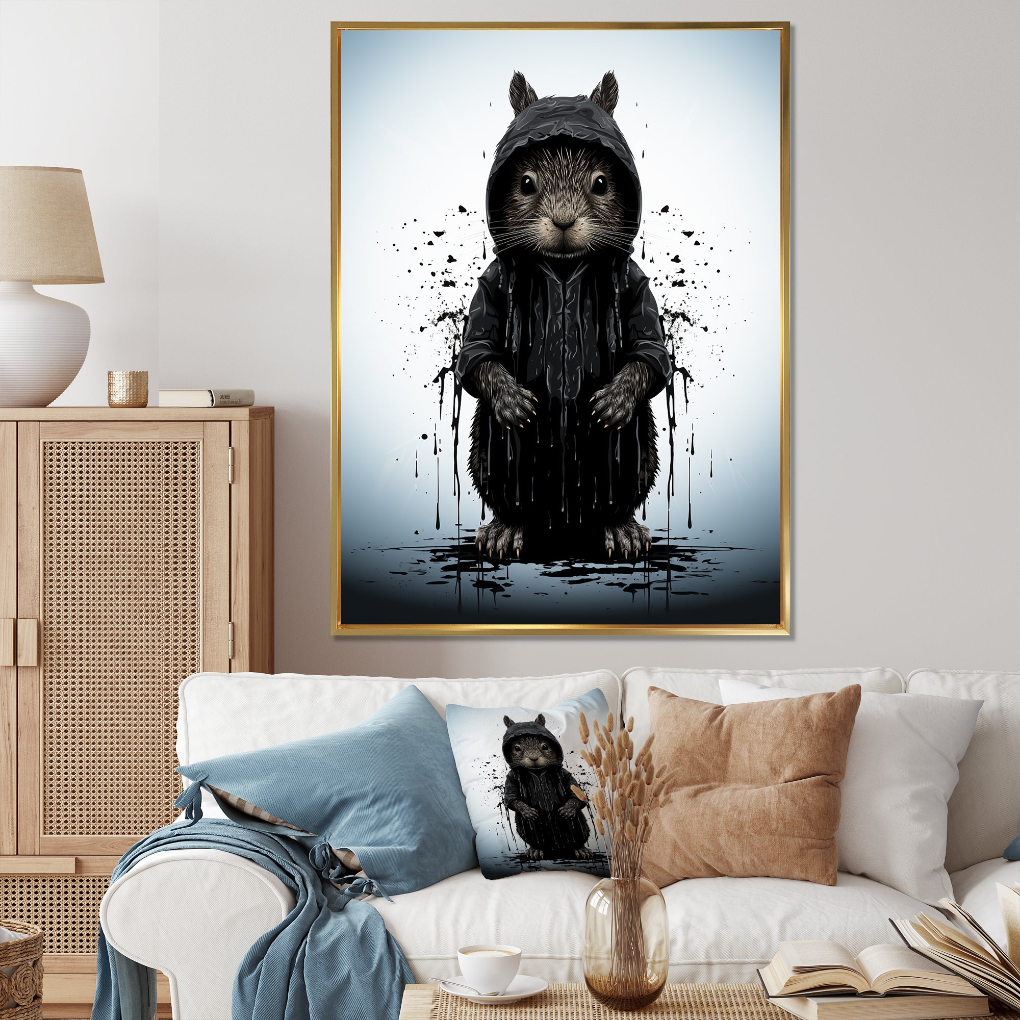 Black squirrel silhouette elegance - Squirrel Framed Canvas Art