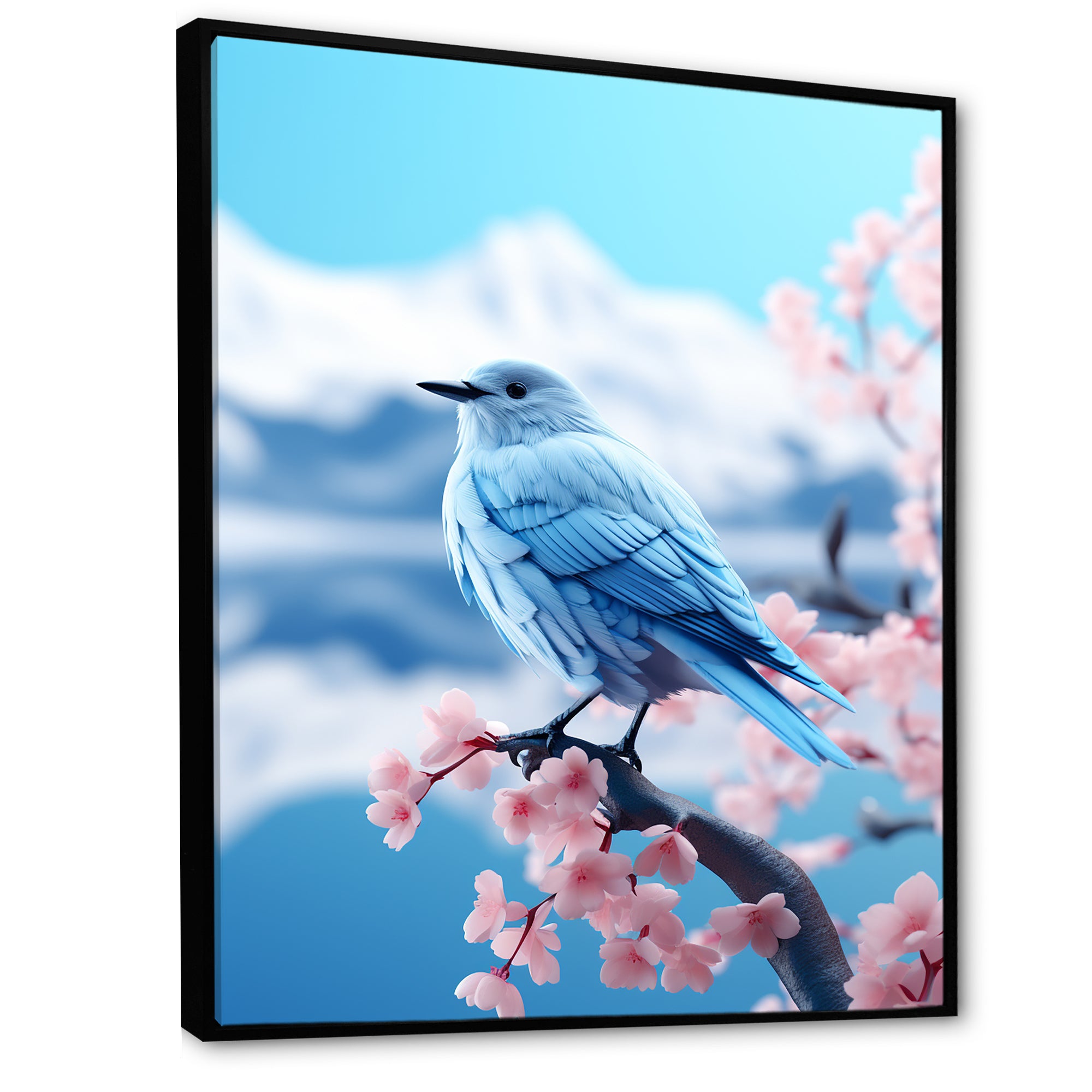 Japan blue bird Frost on pink Thistle - Bird Floral Wall Decor