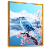 Japan blue bird Frost on pink Thistle - Bird Floral Wall Decor