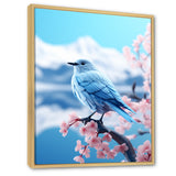 Japan blue bird Frost on pink Thistle - Bird Floral Wall Decor