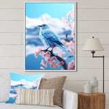 Japan blue bird Frost on pink Thistle - Bird Floral Wall Decor