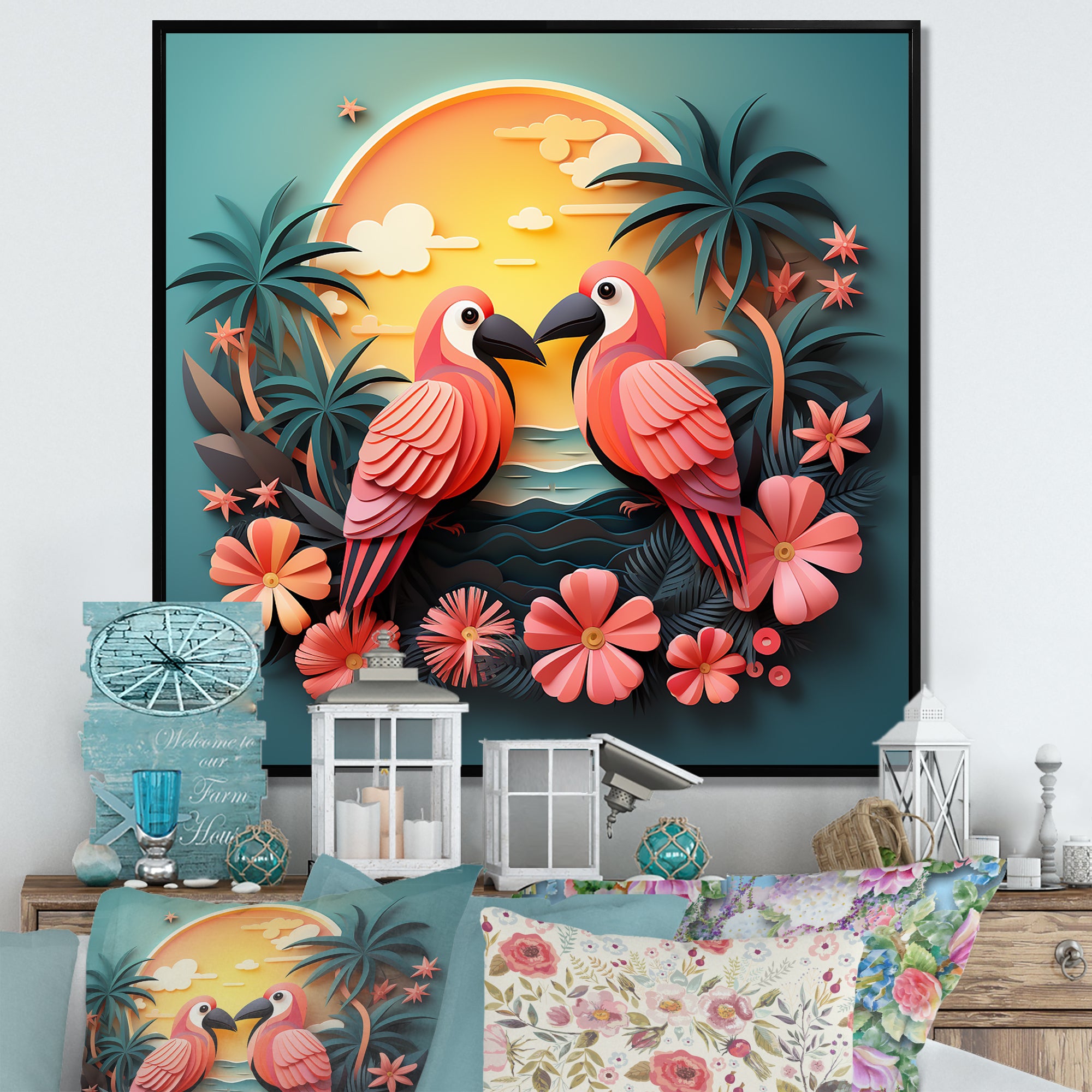 Pink Tropical Toucans - Bird Floral Wall Art Prints