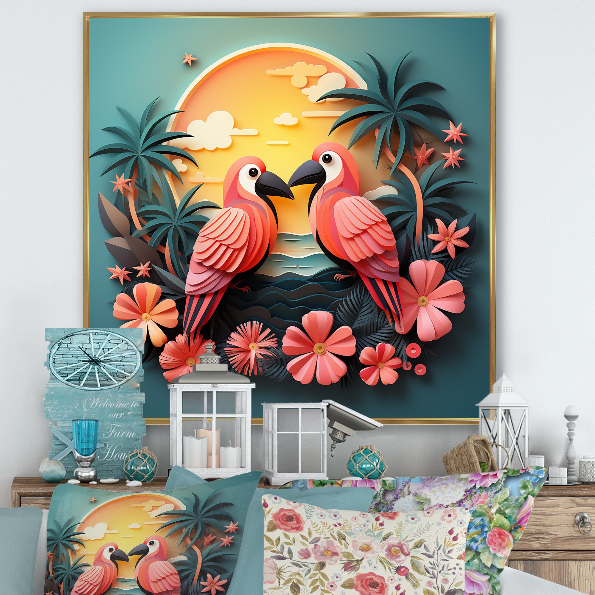 Pink Tropical Toucans - Bird Floral Wall Art Prints