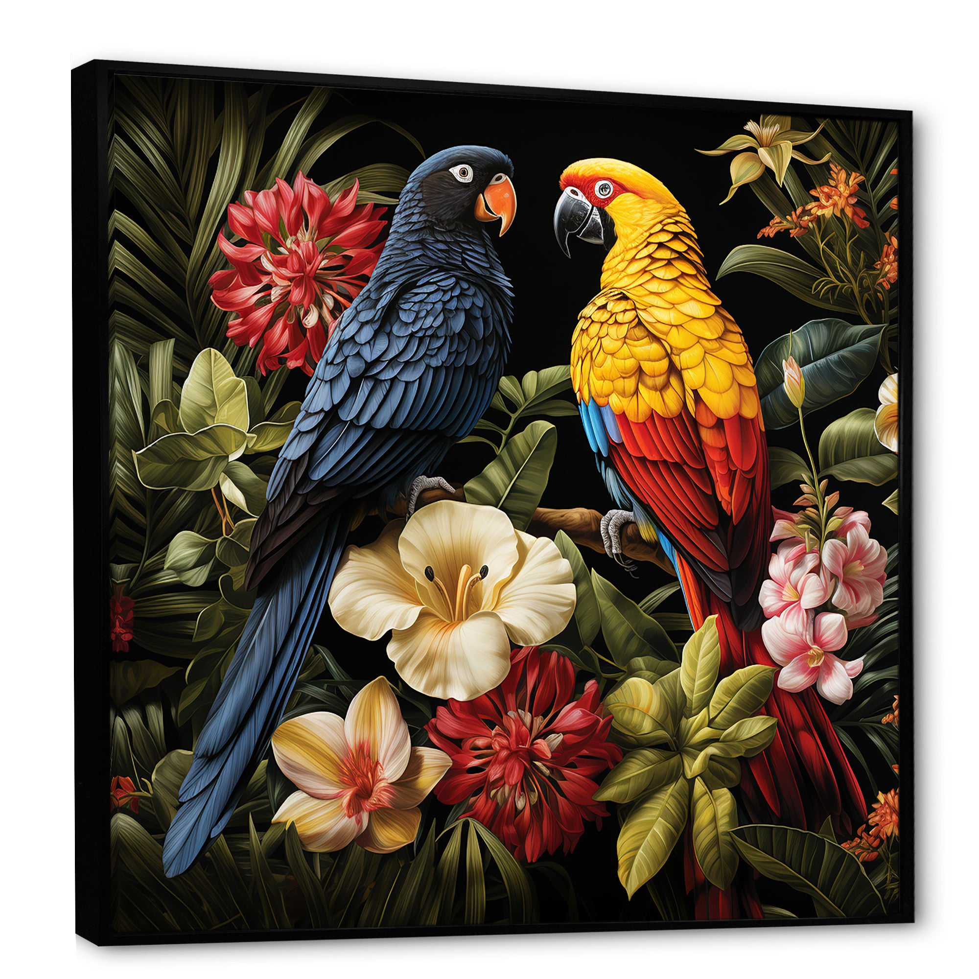 Yellow and blue Tropical Parrots - Blue Parrot Wall Art