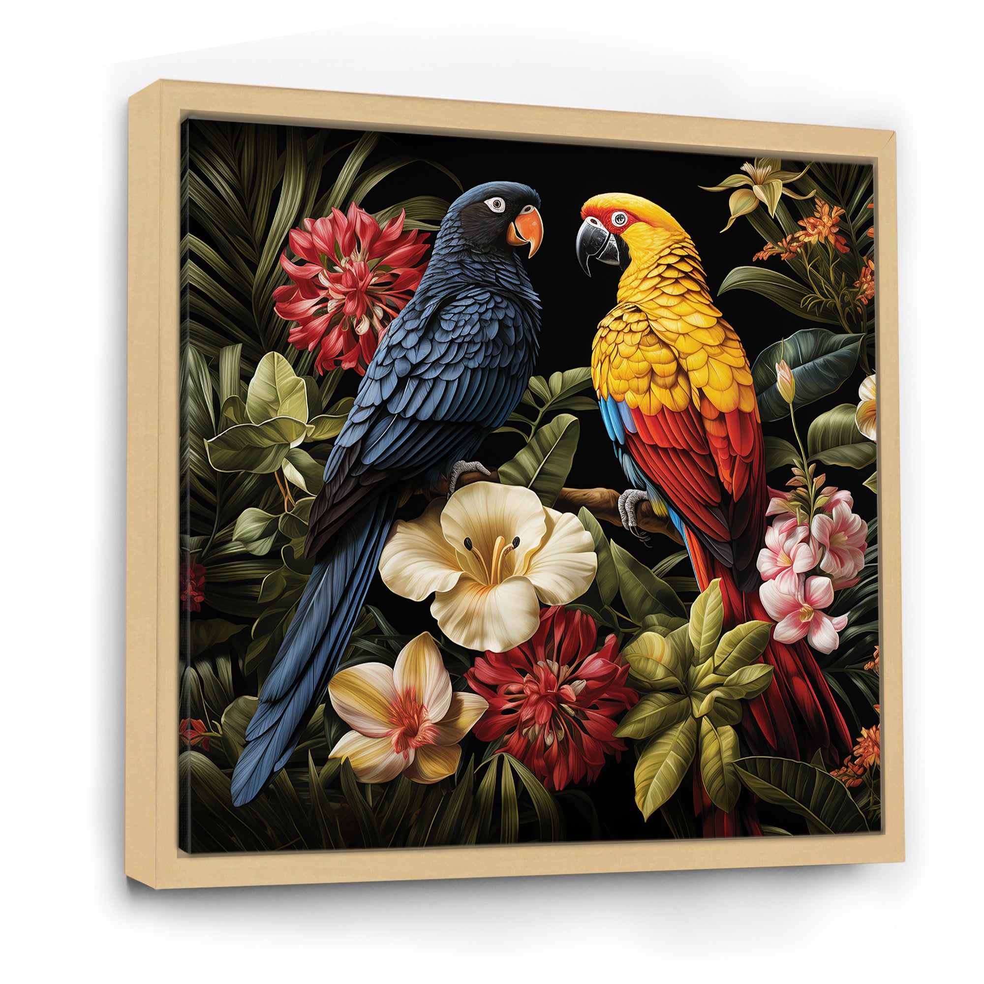 Yellow and blue Tropical Parrots - Blue Parrot Wall Art