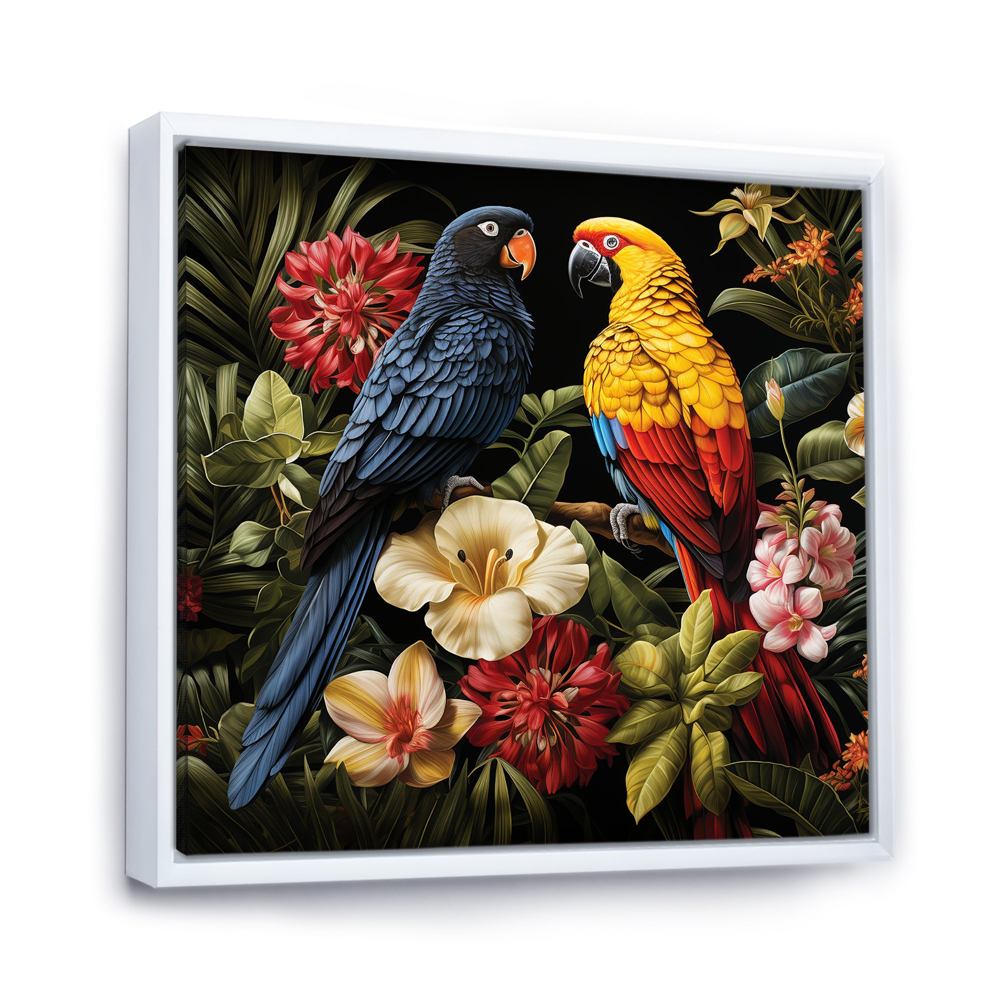 Yellow and blue Tropical Parrots - Blue Parrot Wall Art