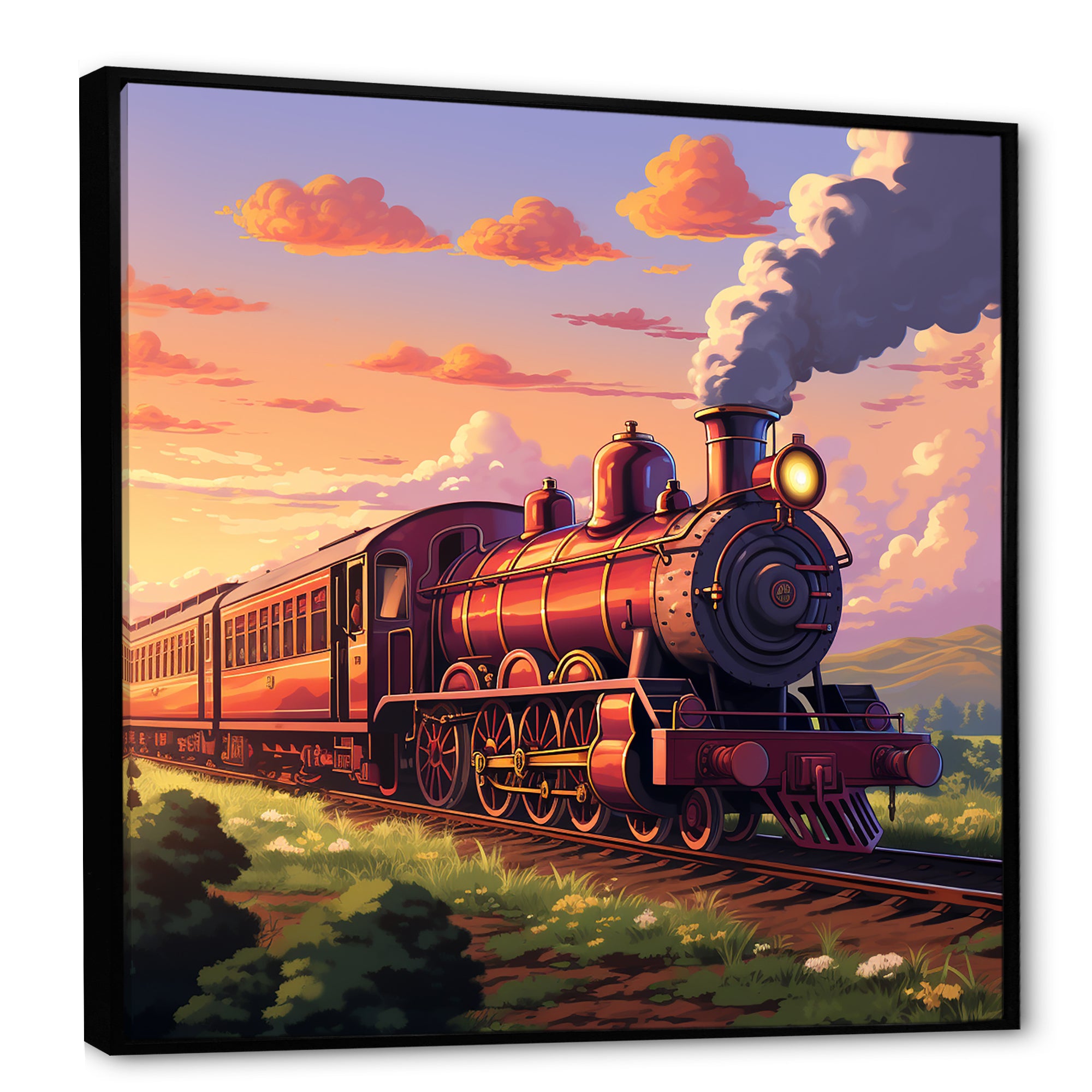 Sunset Train voyage in USA I - Train Canvas Wall Art