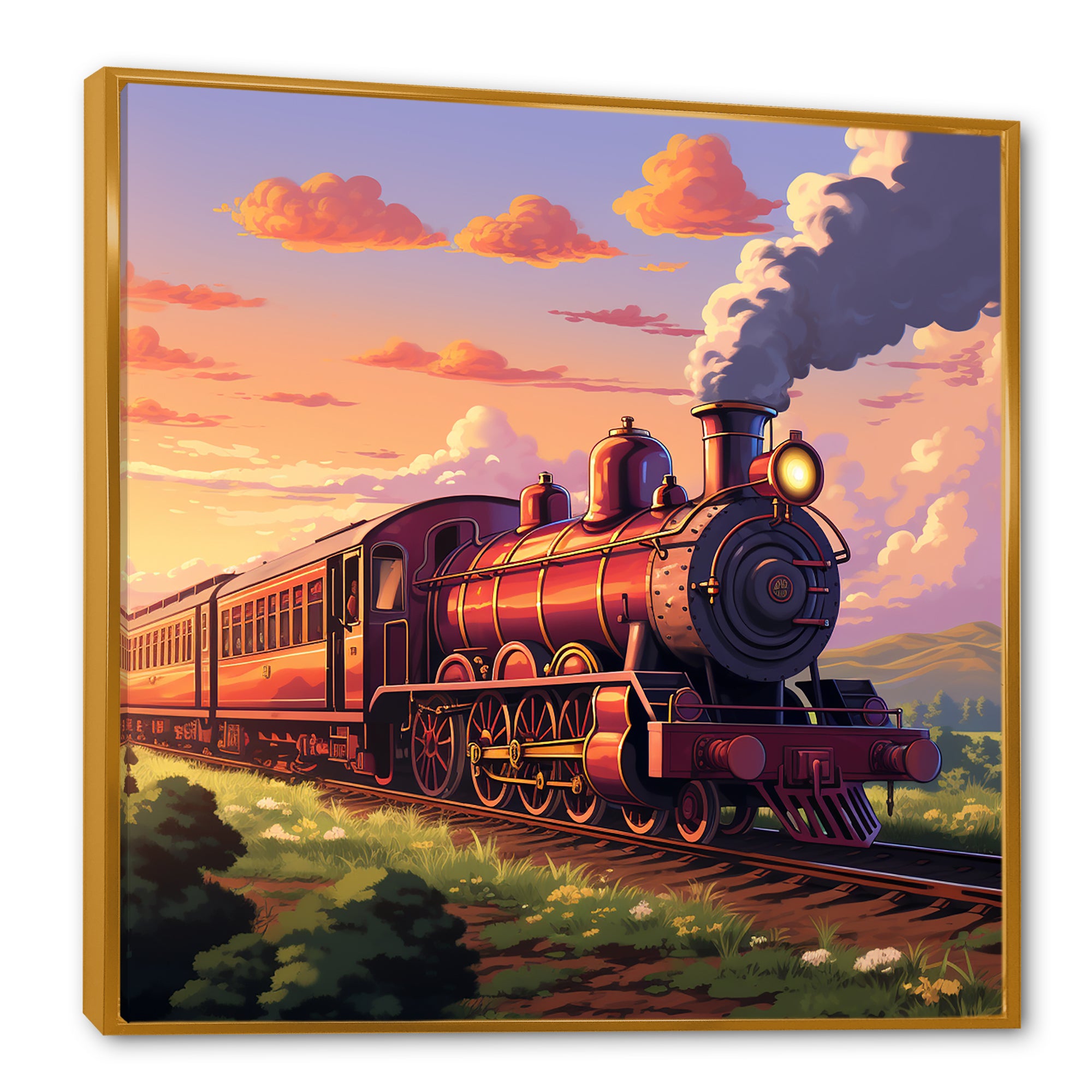 Sunset Train voyage in USA I - Train Canvas Wall Art